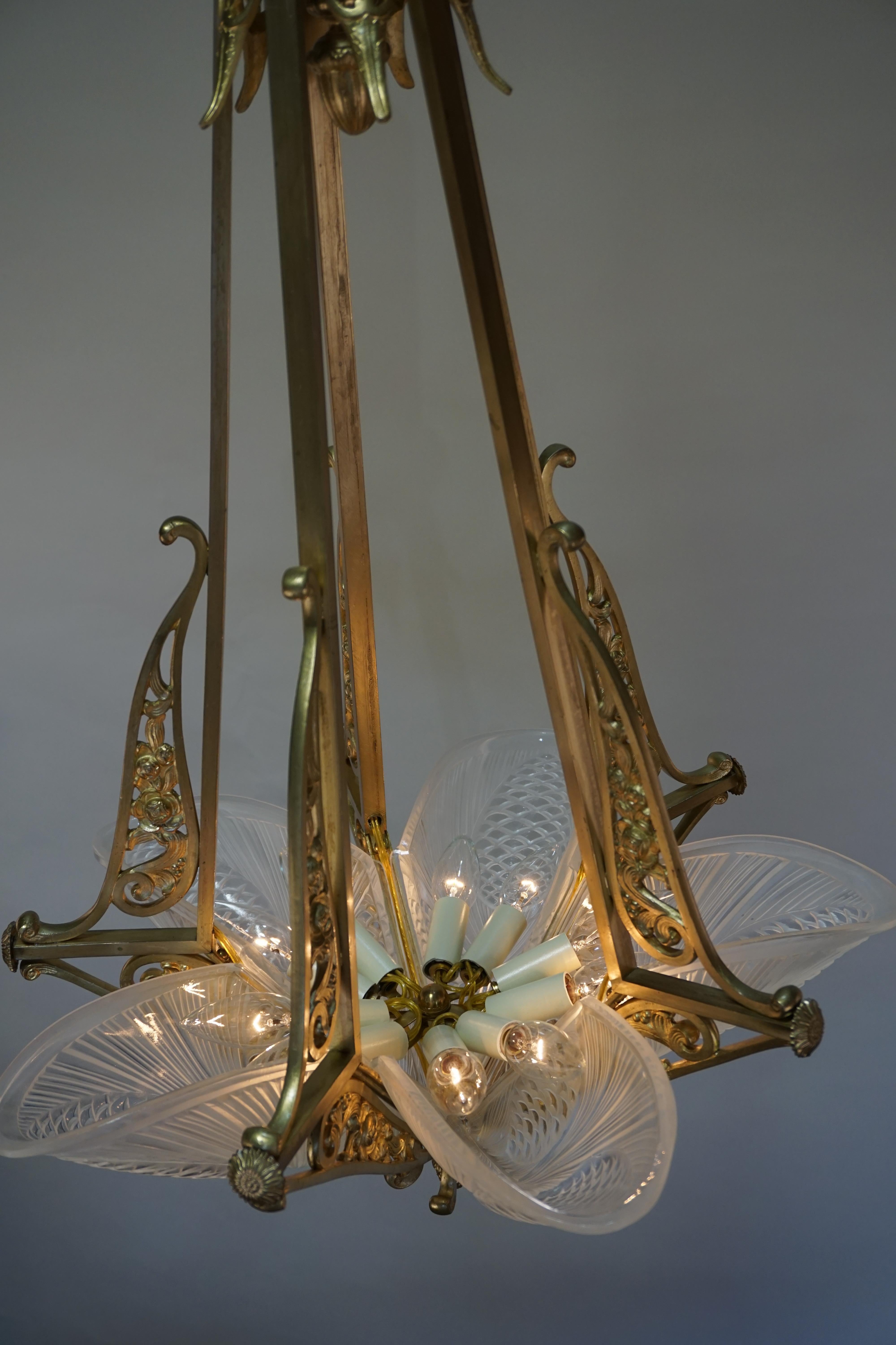French Art Deco Chandelier by Jean Noverdy 5
