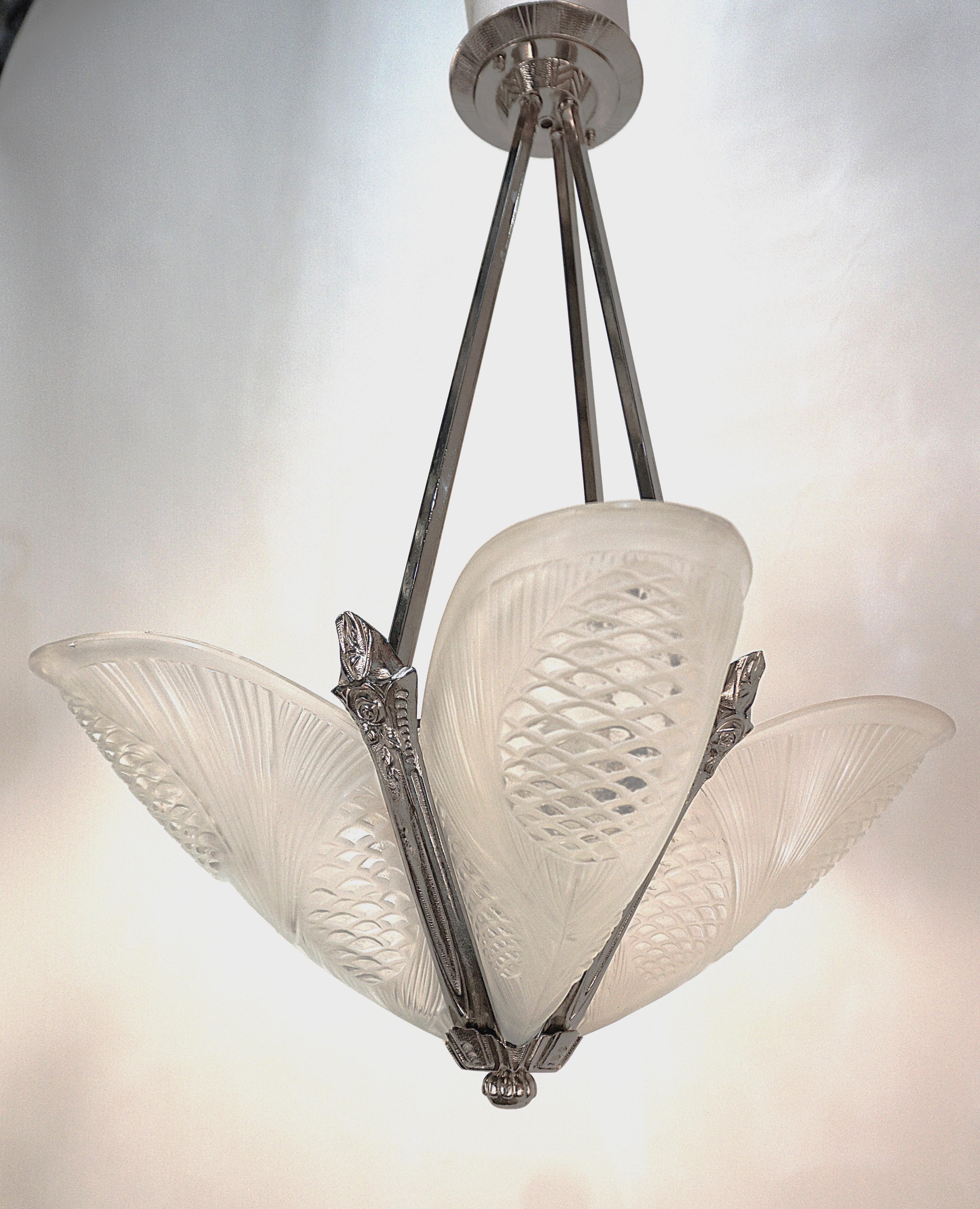 French Art Deco Chandelier by Jean Noverdy 6