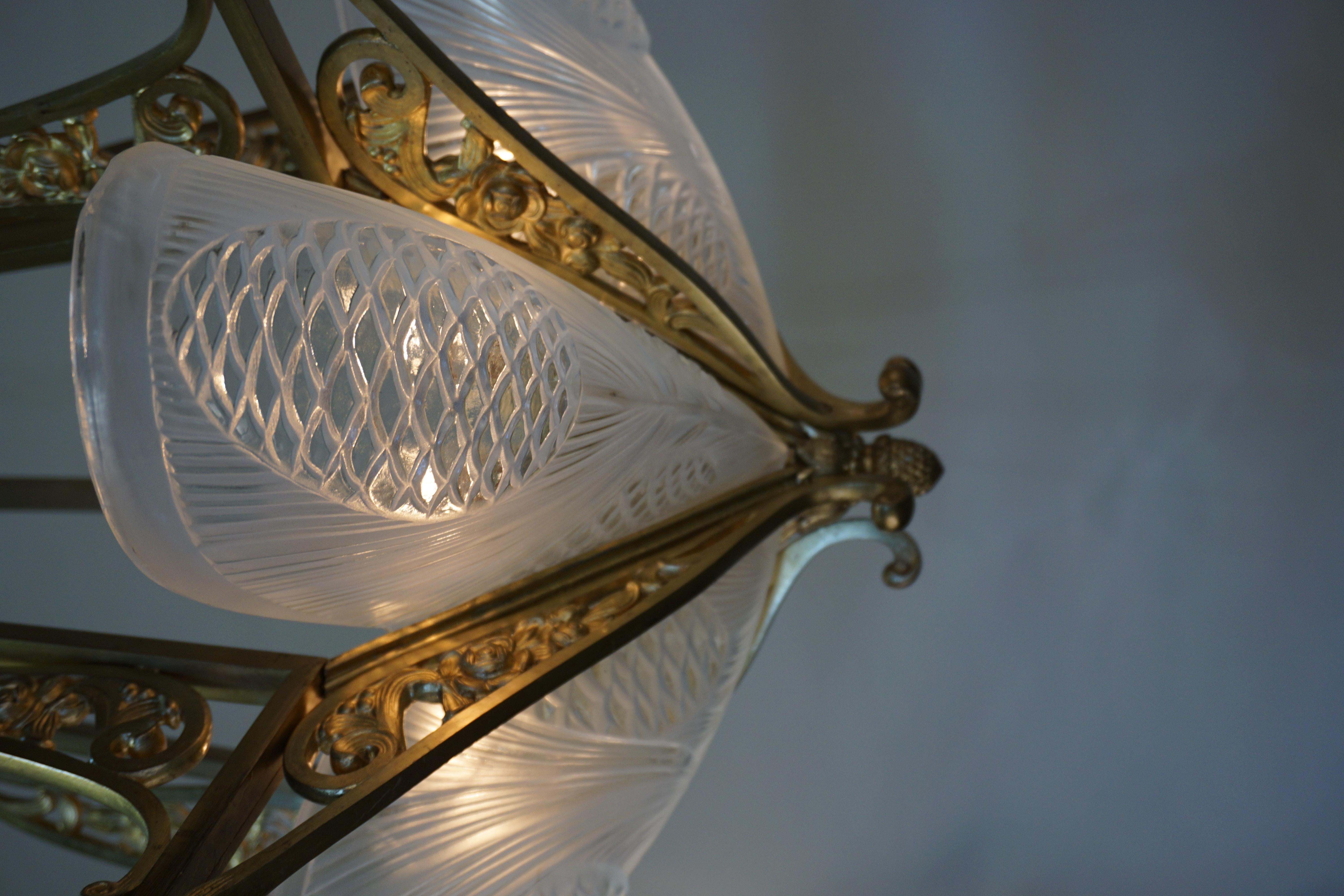 French Art Deco Chandelier by Jean Noverdy 1