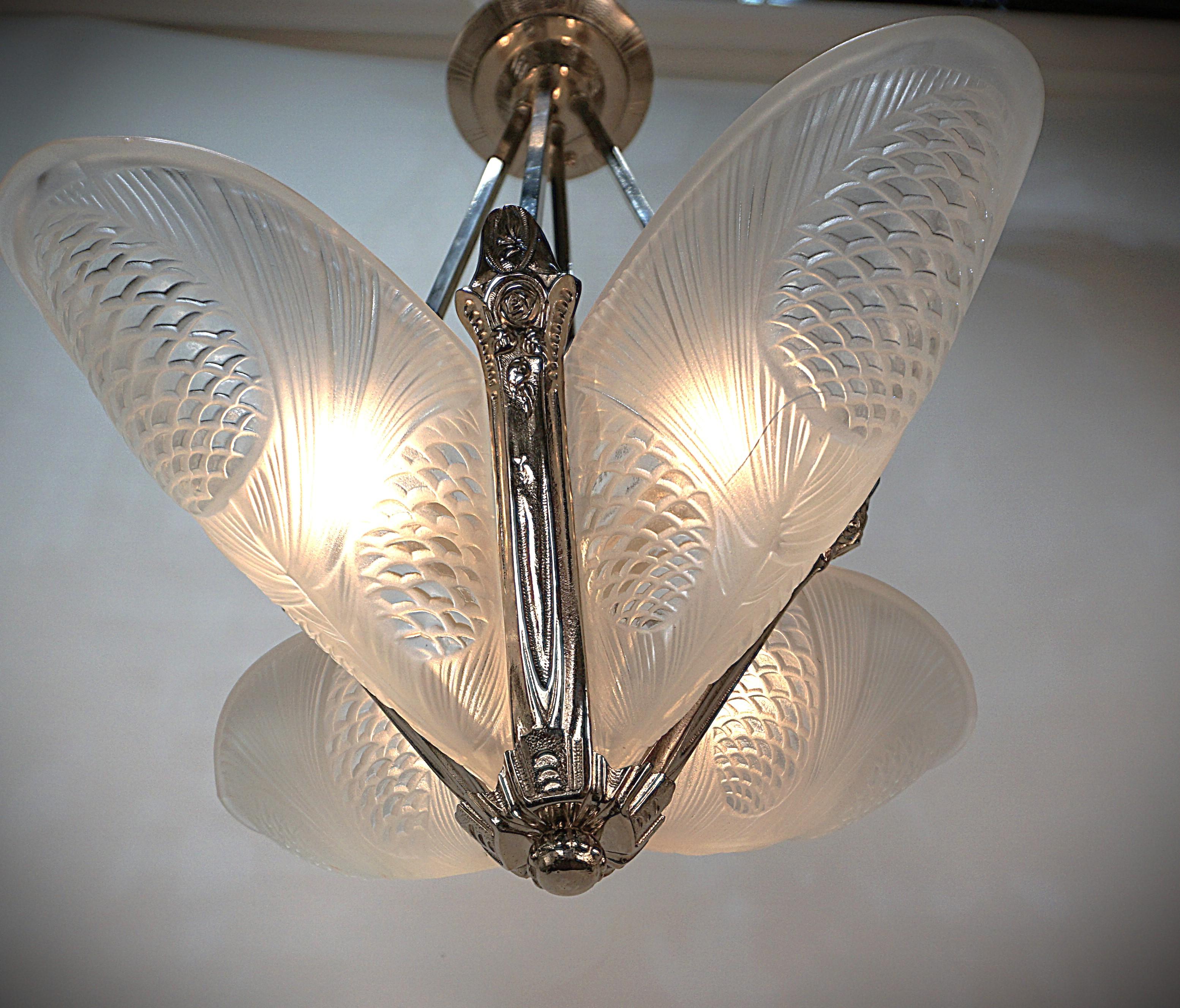 French Art Deco Chandelier by Jean Noverdy 1