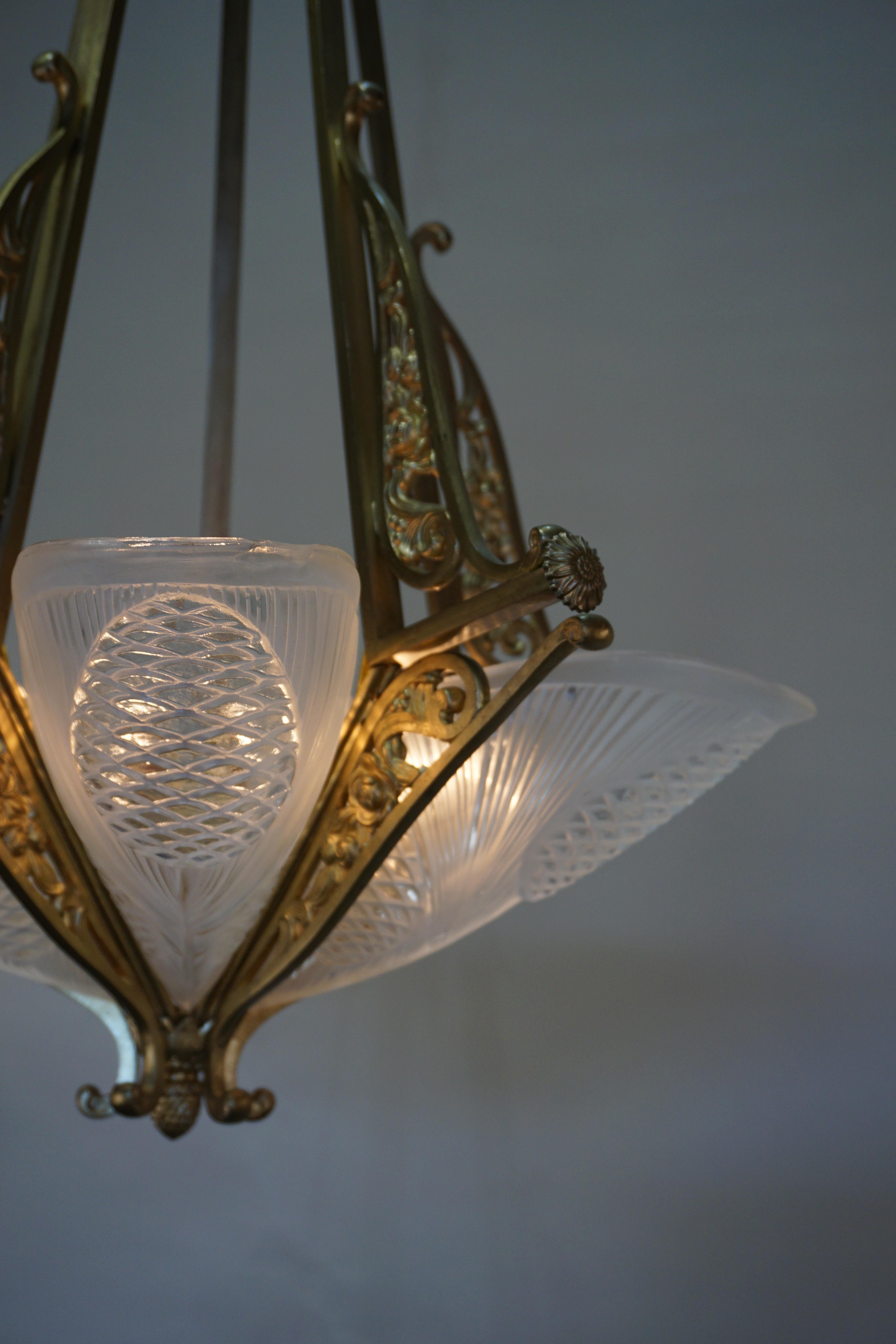 French Art Deco Chandelier by Jean Noverdy 2