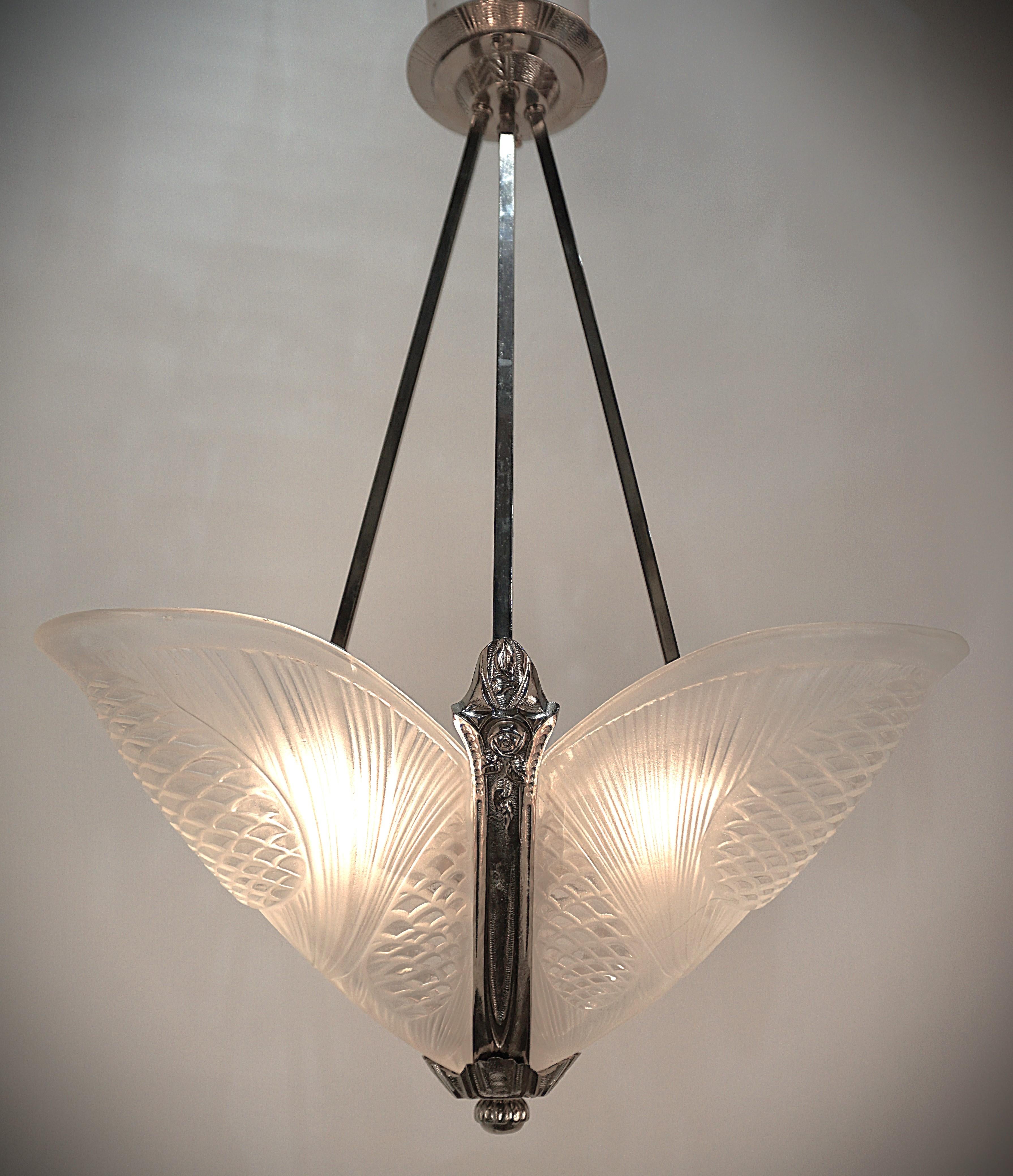 French Art Deco Chandelier by Jean Noverdy 4