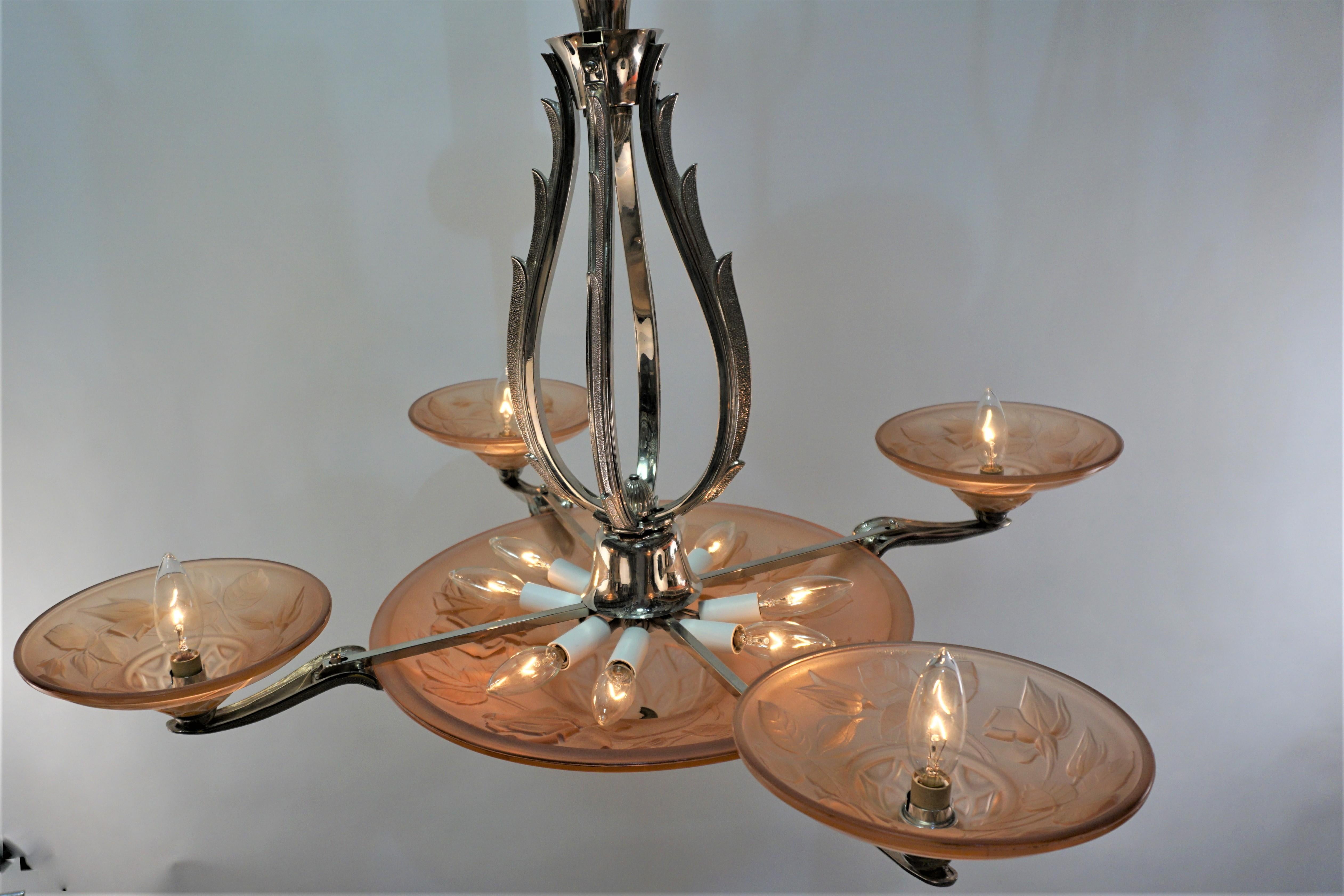 Glass French Art Deco Chandelier by Maurice Model Verden