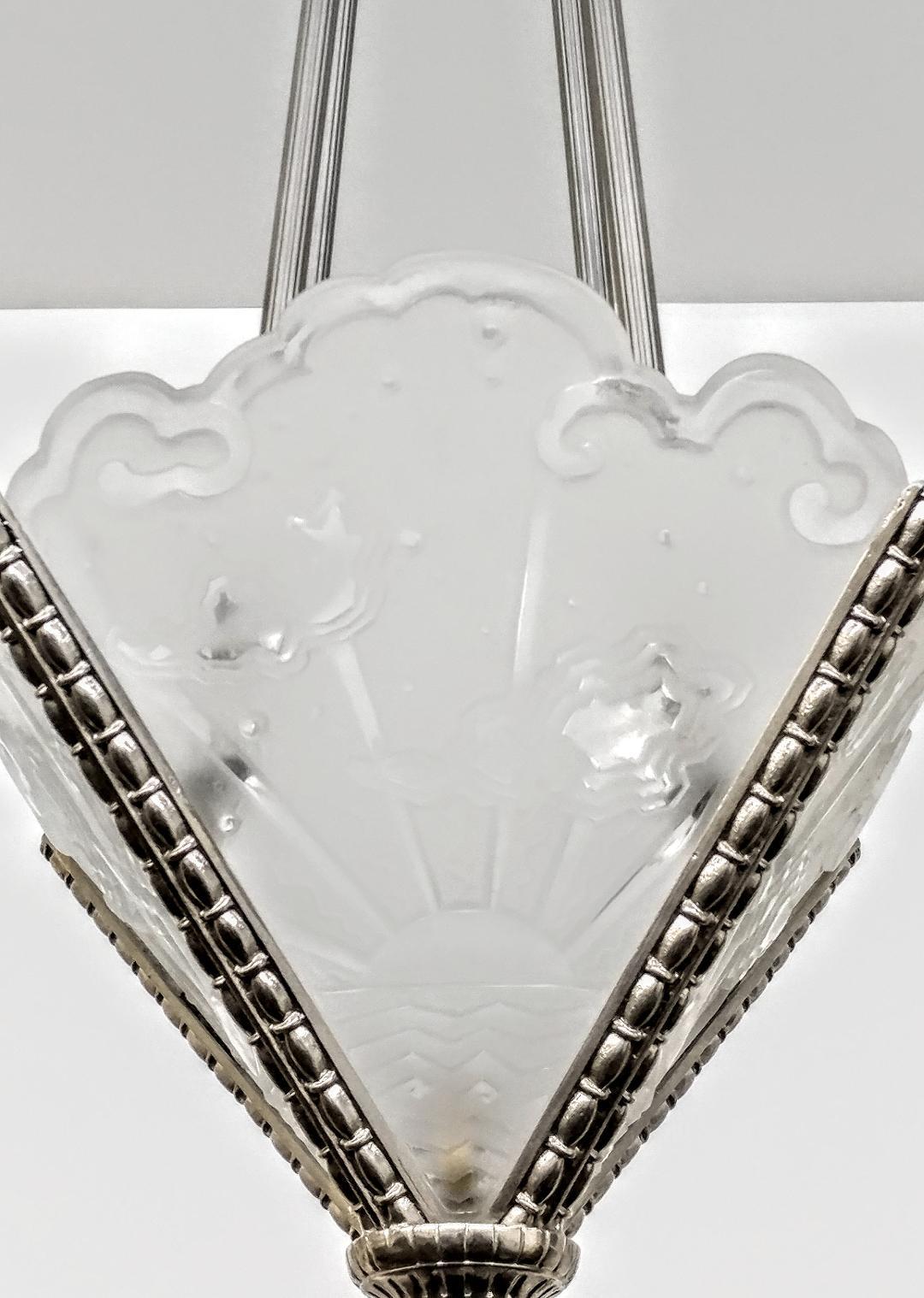 20th Century French Art Deco Pendant Chandelier signed by Muller Ferers For Sale