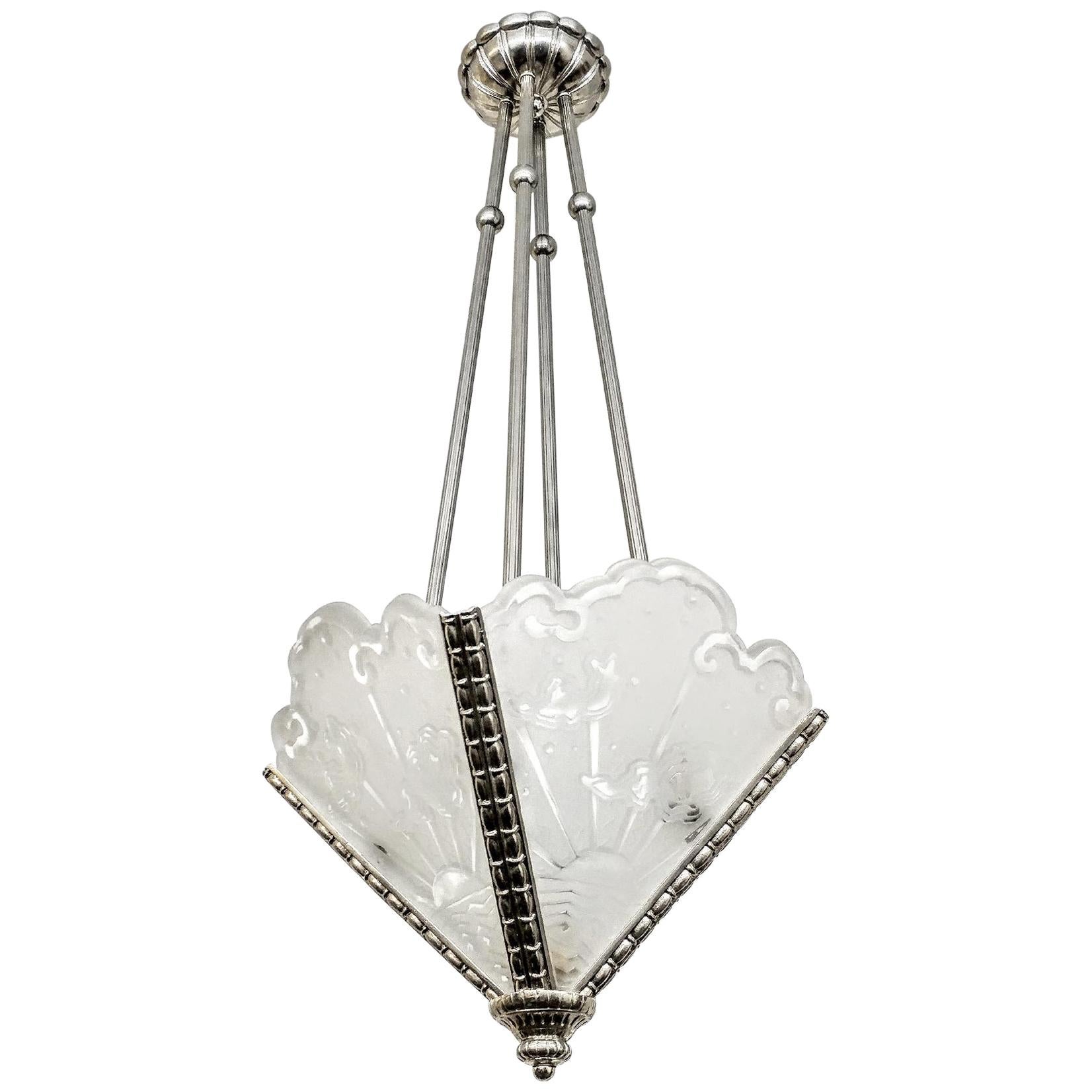 French Art Deco Pendant Chandelier signed by Muller Ferers For Sale