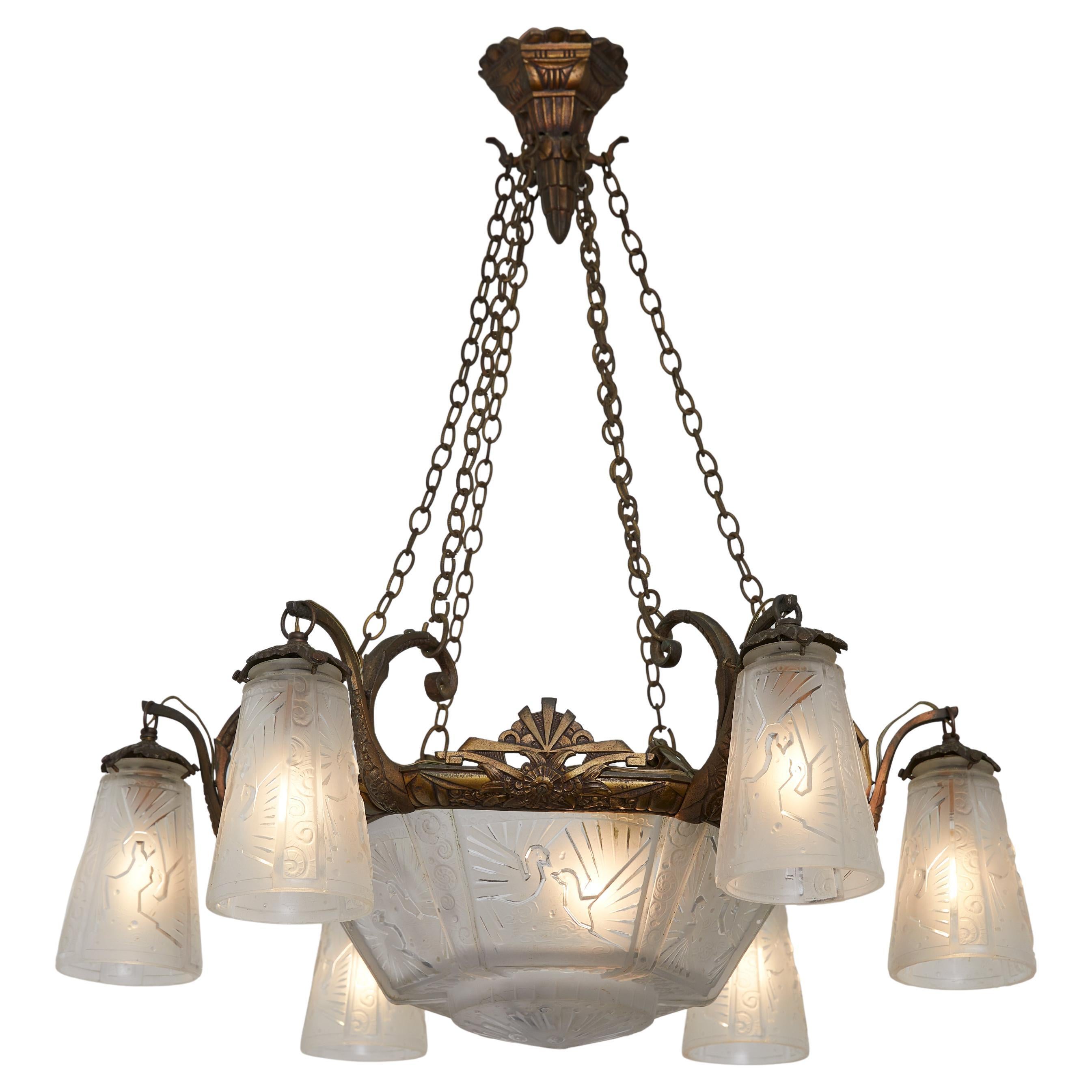 French Art Deco Chandelier by Müller Frères 1920s