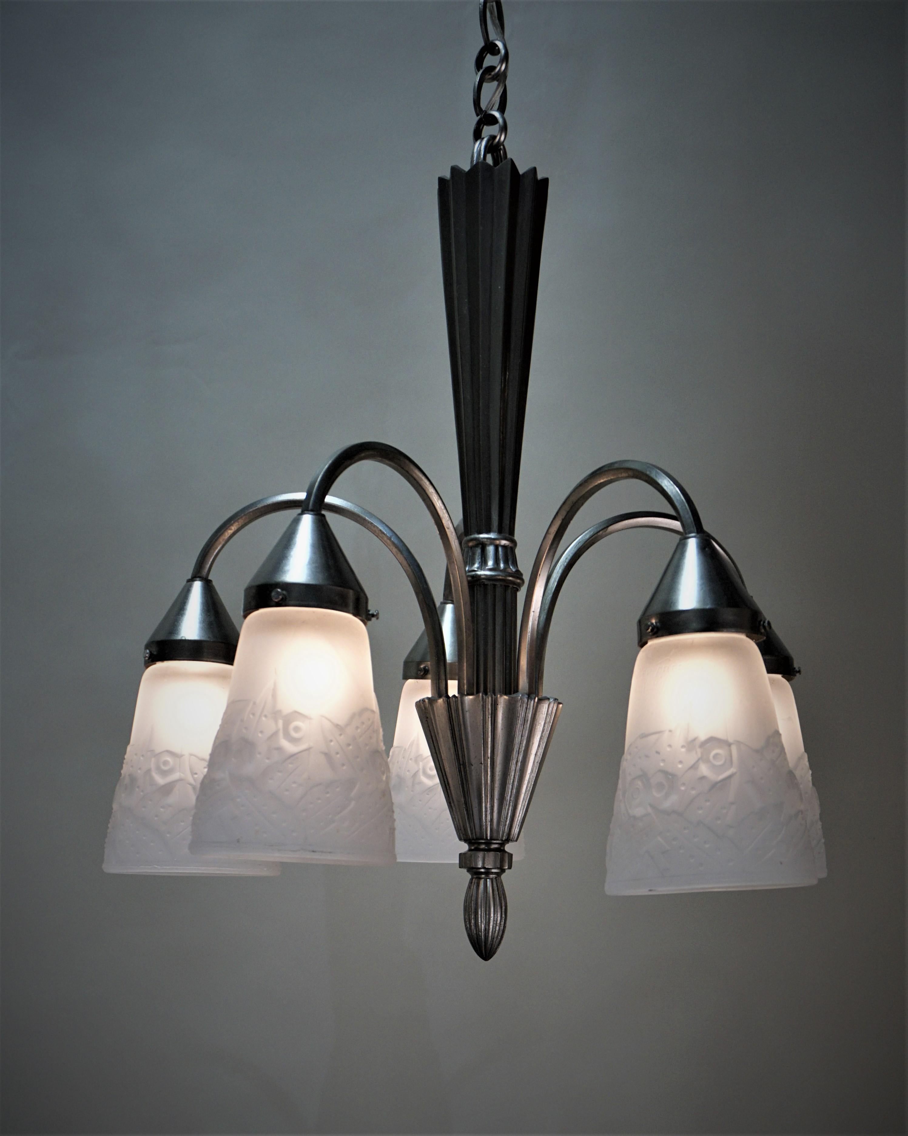 French Art Deco Chandelier by Muller Freres 1