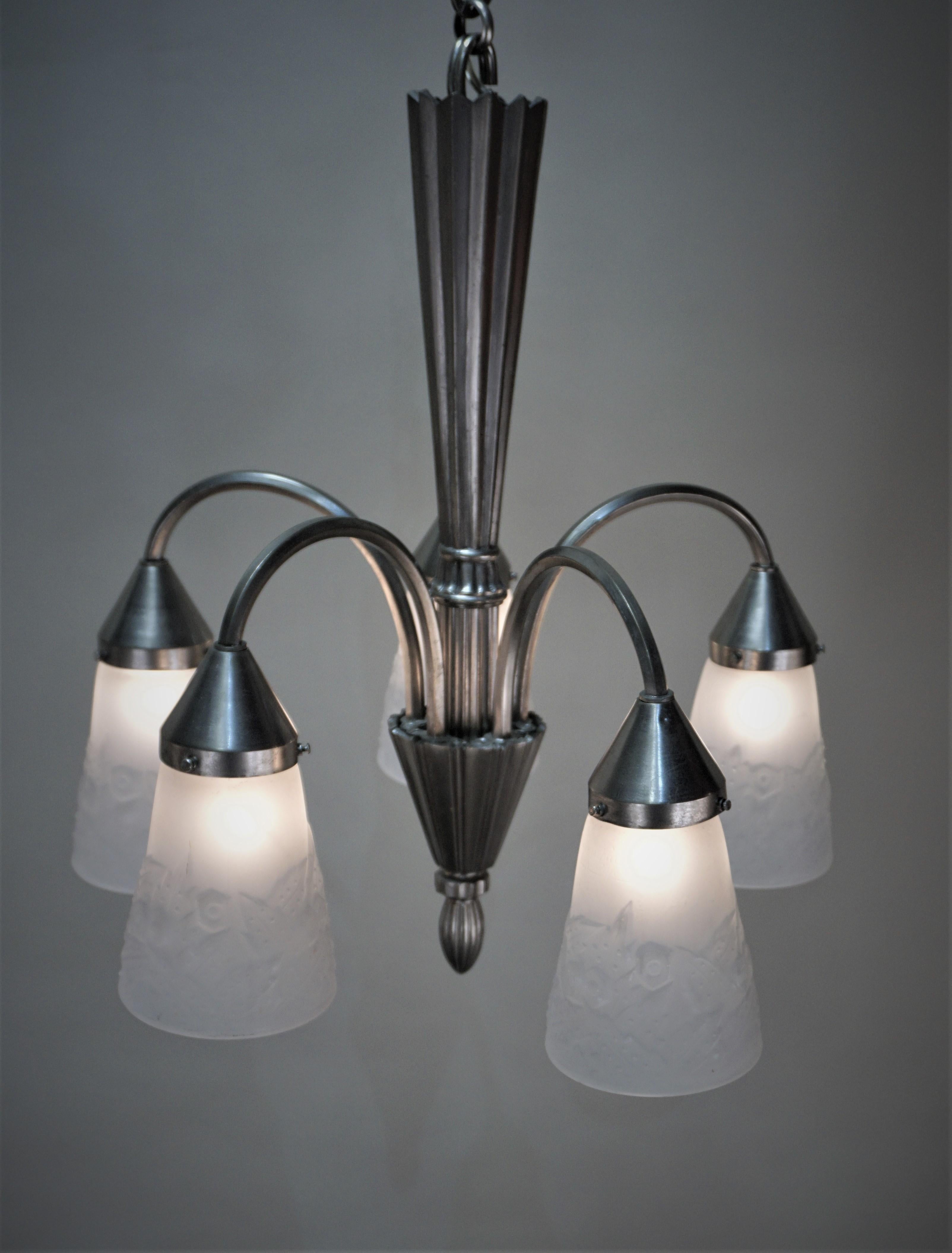 French Art Deco Chandelier by Muller Freres 2