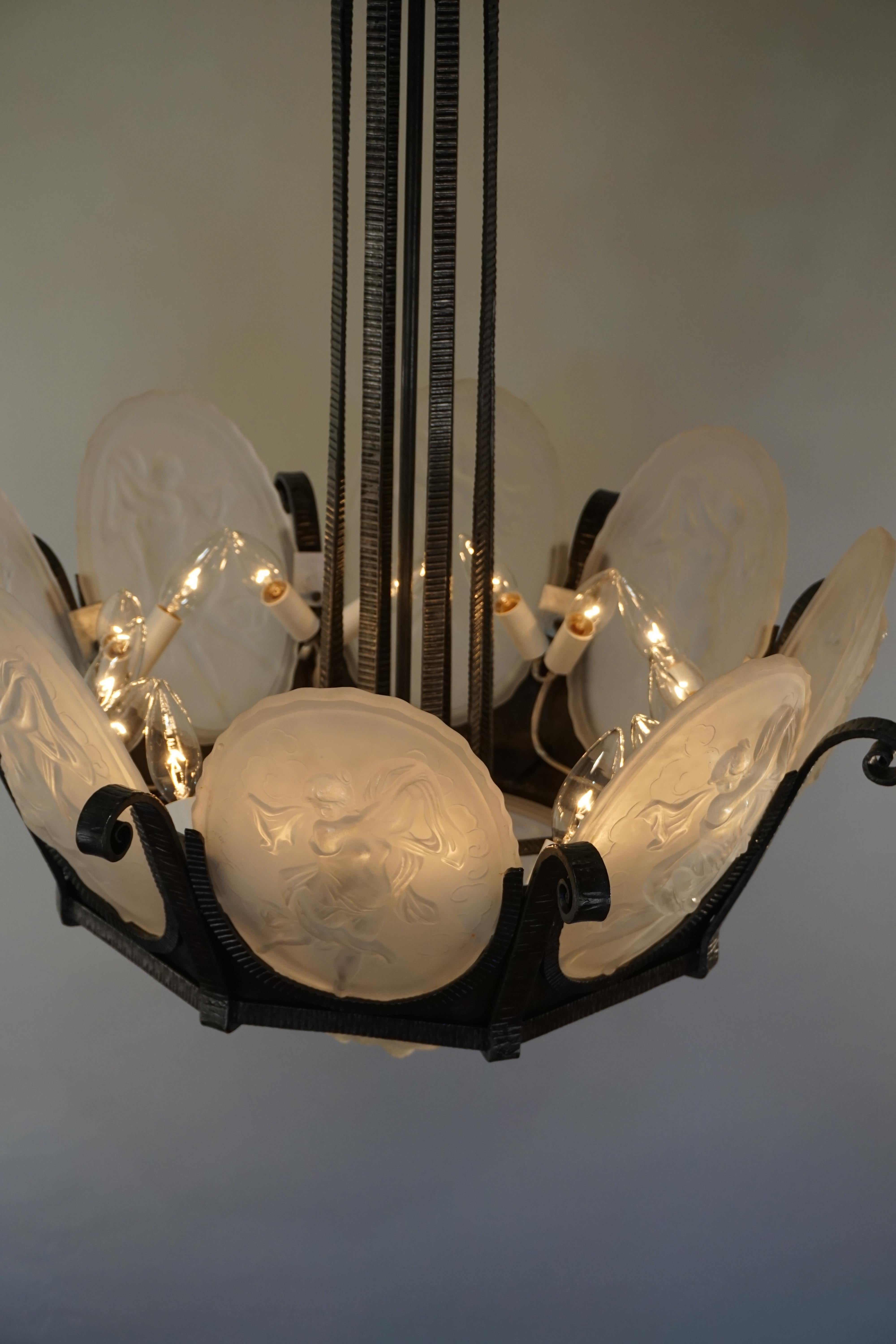 French Art Deco Chandelier by Muller Frères 2
