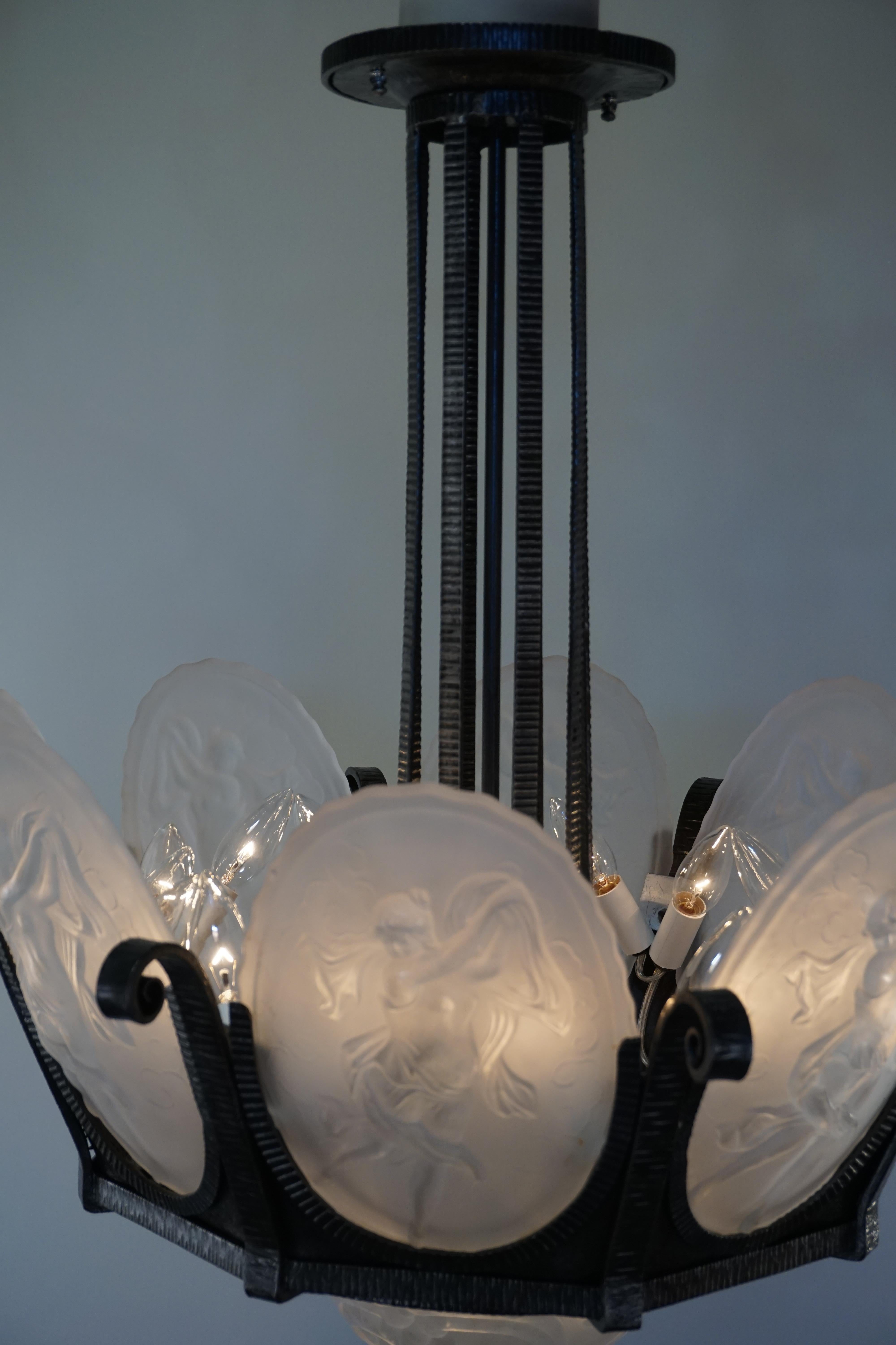 French Art Deco Chandelier by Muller Frères 3