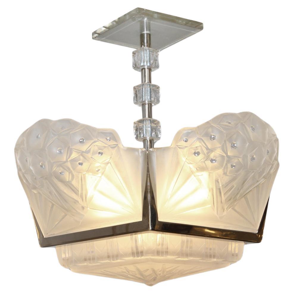 French Art Deco chandelier by Muller Frères Luneville  For Sale
