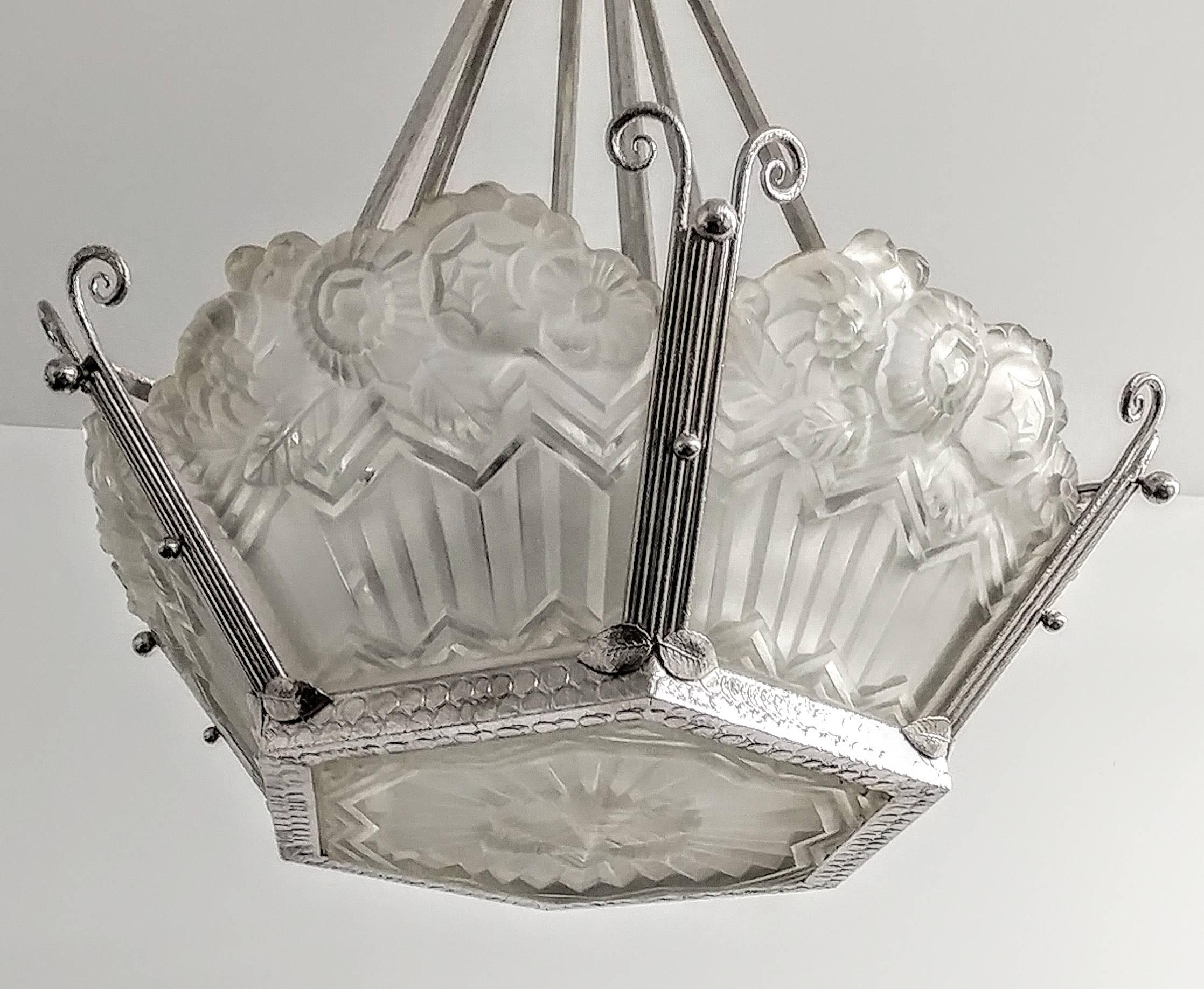 A French Art Deco Pendant / Chandelier signed by Noverdy (Pair Available ) 2