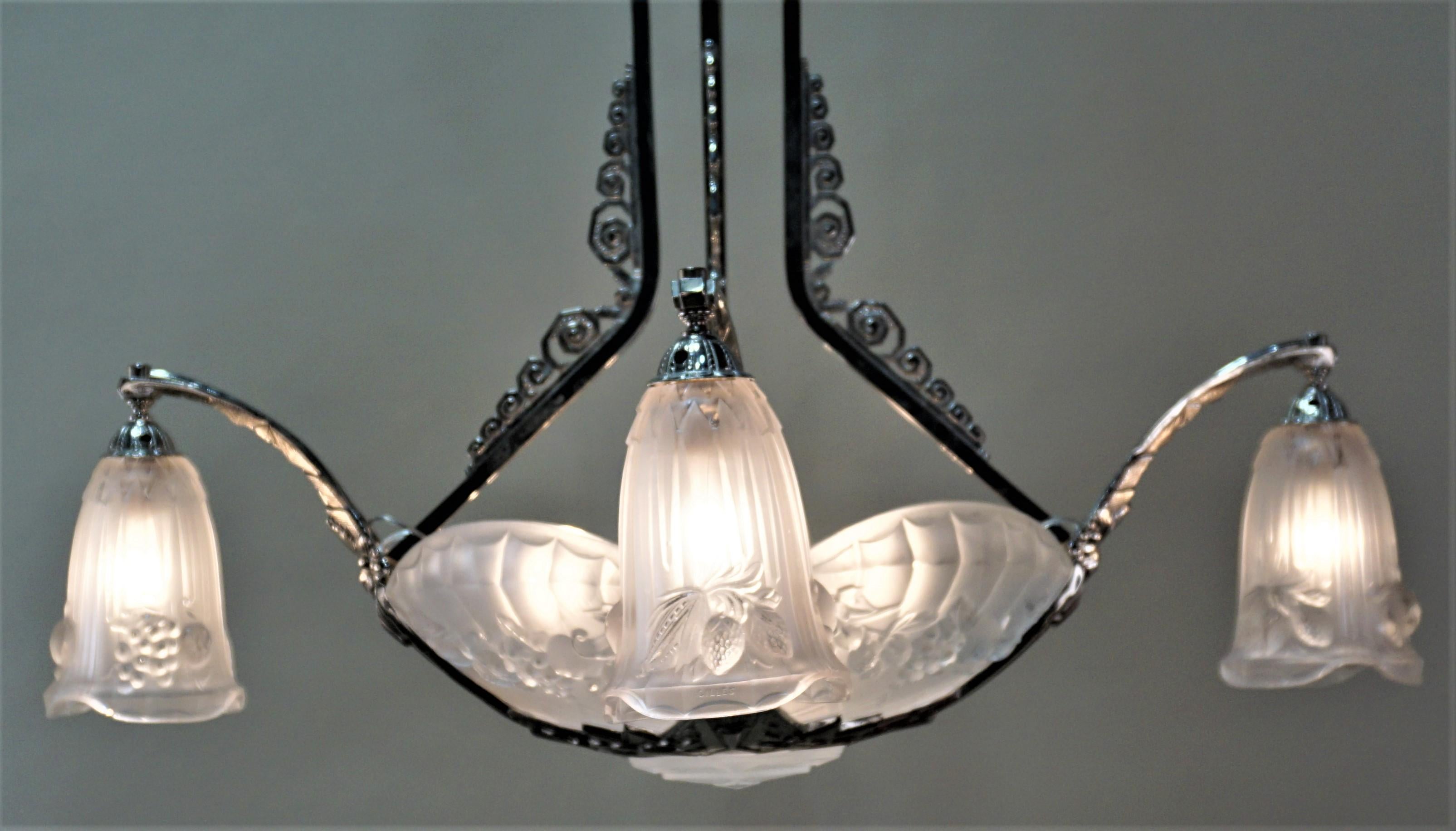 French Art Deco Chandelier by P. Gilles 2 In Good Condition In Fairfax, VA