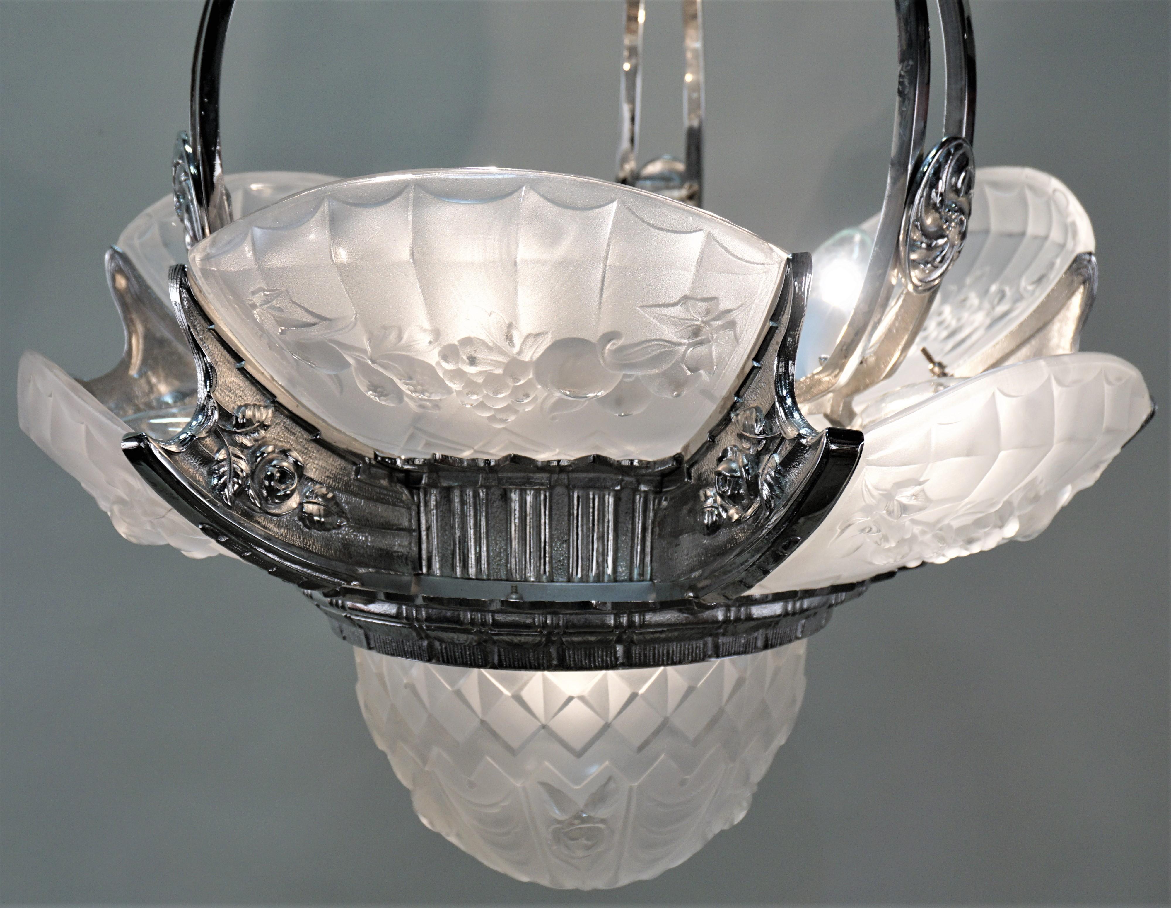 French Art Deco Chandelier by P. Gilles 9