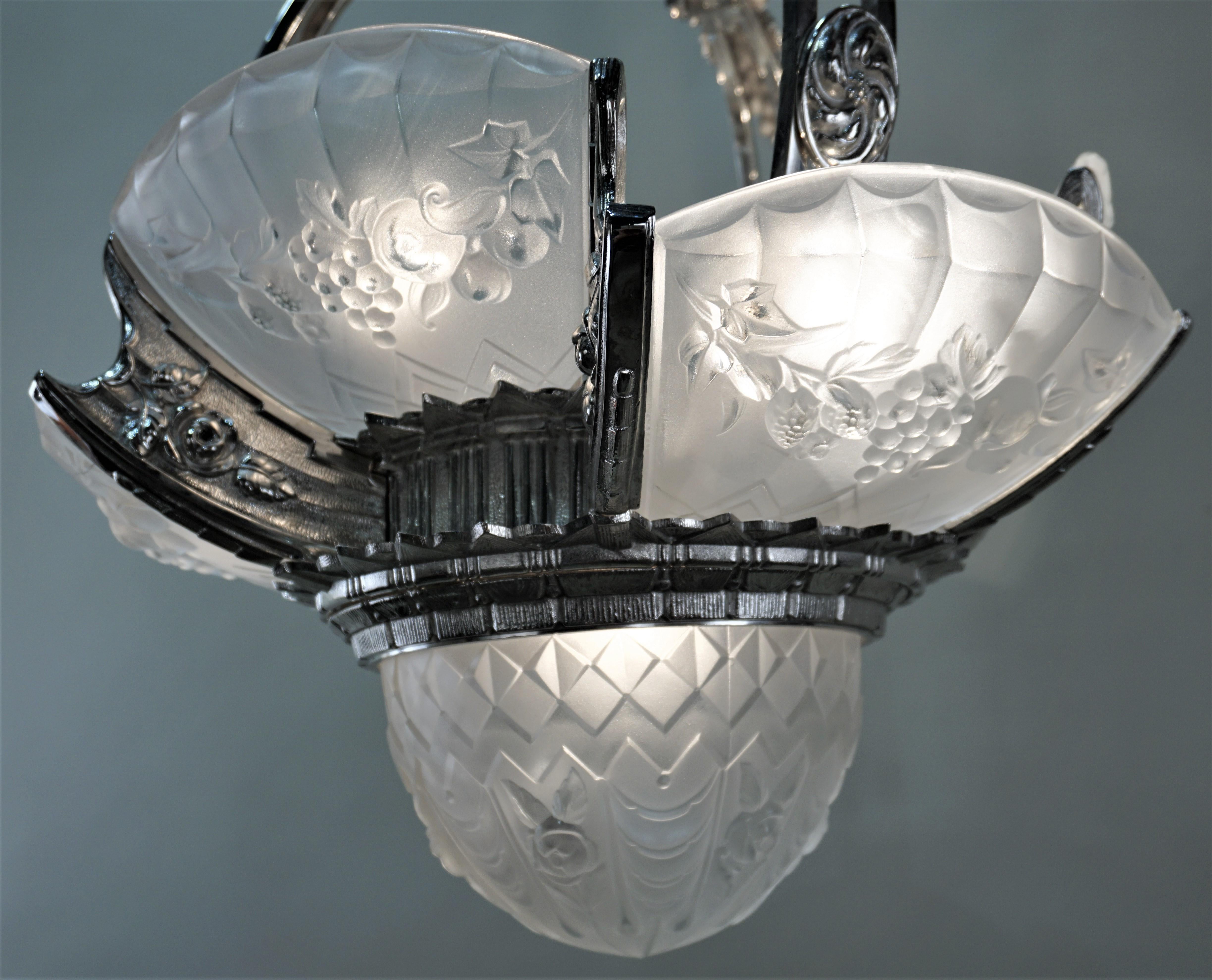 Glass French Art Deco Chandelier by P. Gilles