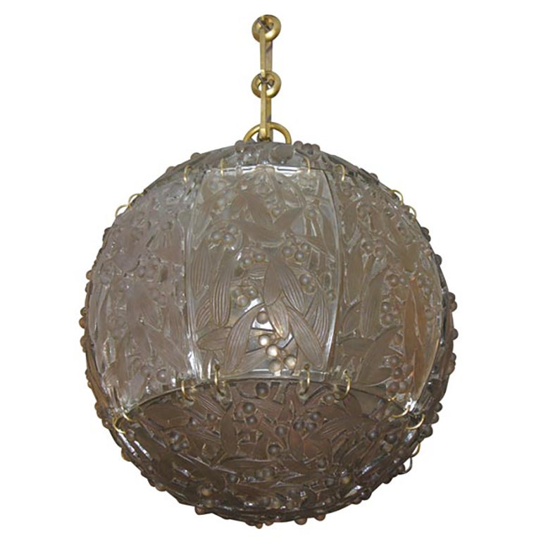 French Art Deco Chandelier by Rene Lalique "Boule de gui"