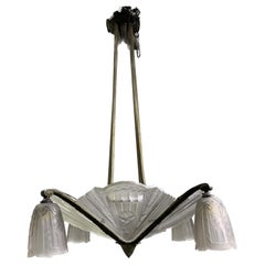 French Art Deco Chandelier circa 1930 Signed Frontisi