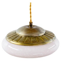 Vintage French  Art Deco Chandelier Clichy Glass & Brass Ceiling Pendant, circa 1950