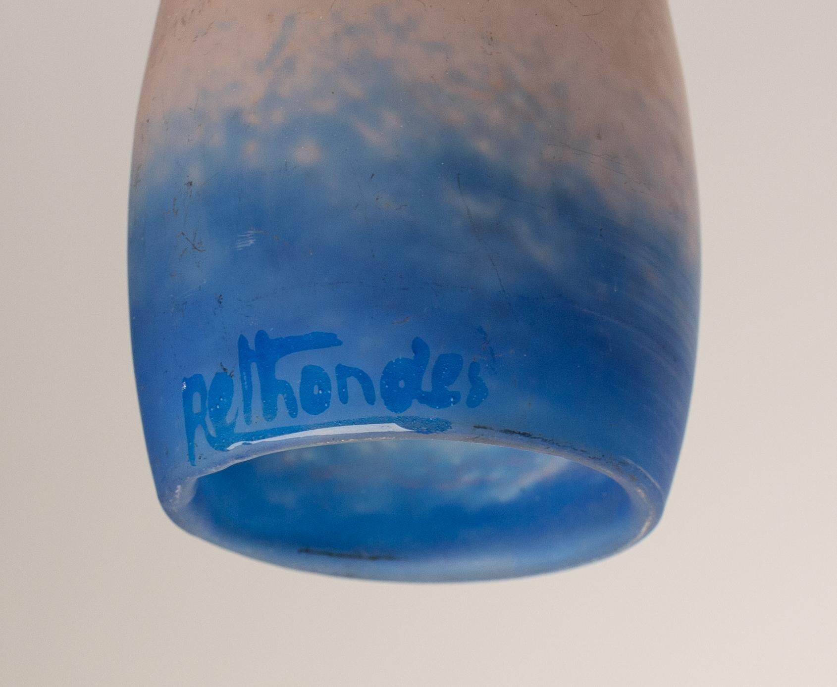 Lustre à suspension Art déco français en verre coloré et fer forgé, vers 1930 en vente 9