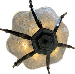 French Art Deco Chandelier in Lorrain Press Molded Glass