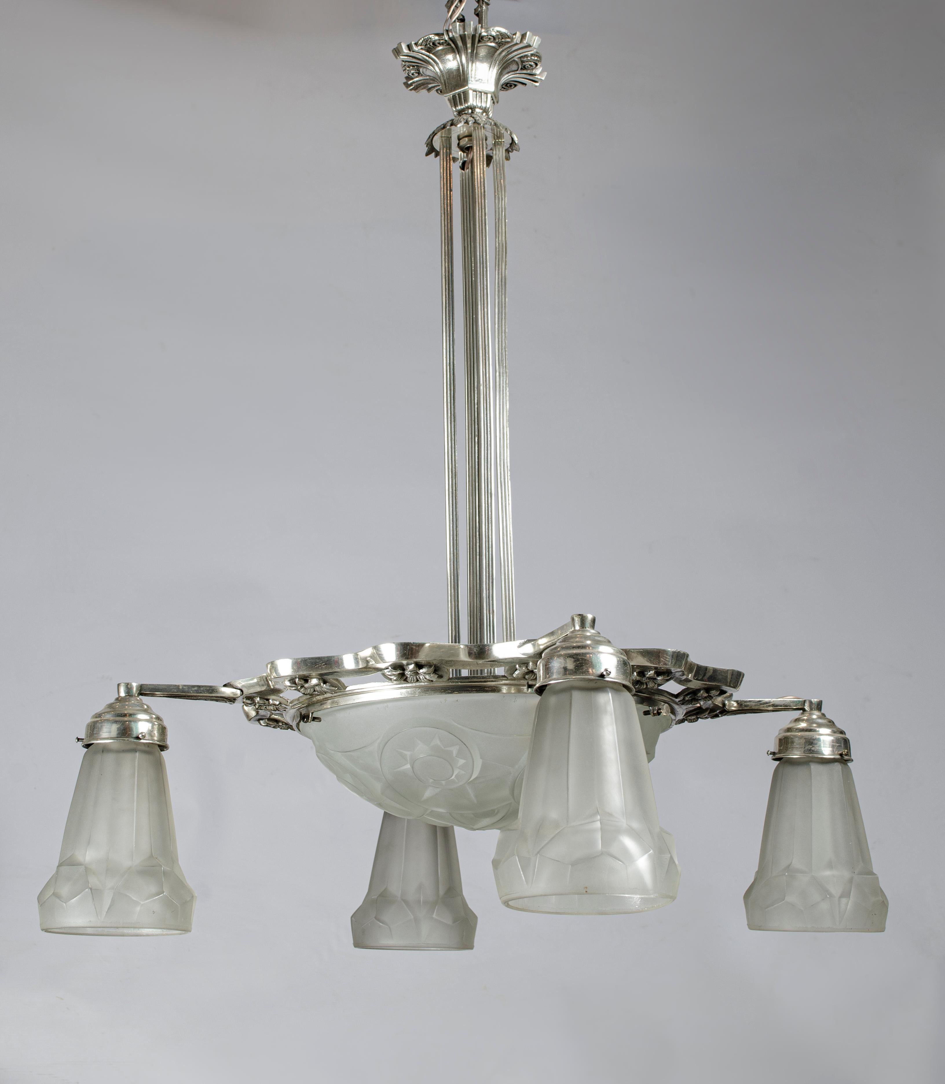 Plated French Art Deco Chandelier For Sale