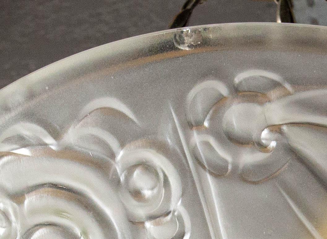 French Art Deco Chandelier Frozen Glass & Aluminium Ceiling Pendant, circa 1930 For Sale 7