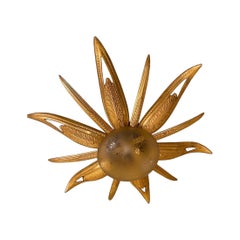 French Art Deco Chandelier Gilt Bronze and original Glass Starburst Sunburst