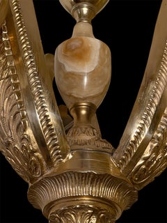 French Louis XVI Style Gilt Bronze and Alabaster Three-Light Chandelier, 1940s