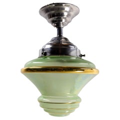 Lustre Art déco français suspendu en verre d'art vert et aluminium, vers 1920