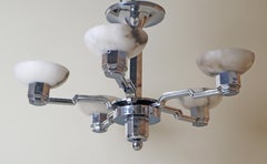 Lampadario Art Deco francese in alabastro e cromo, Jean Gauthier 1930