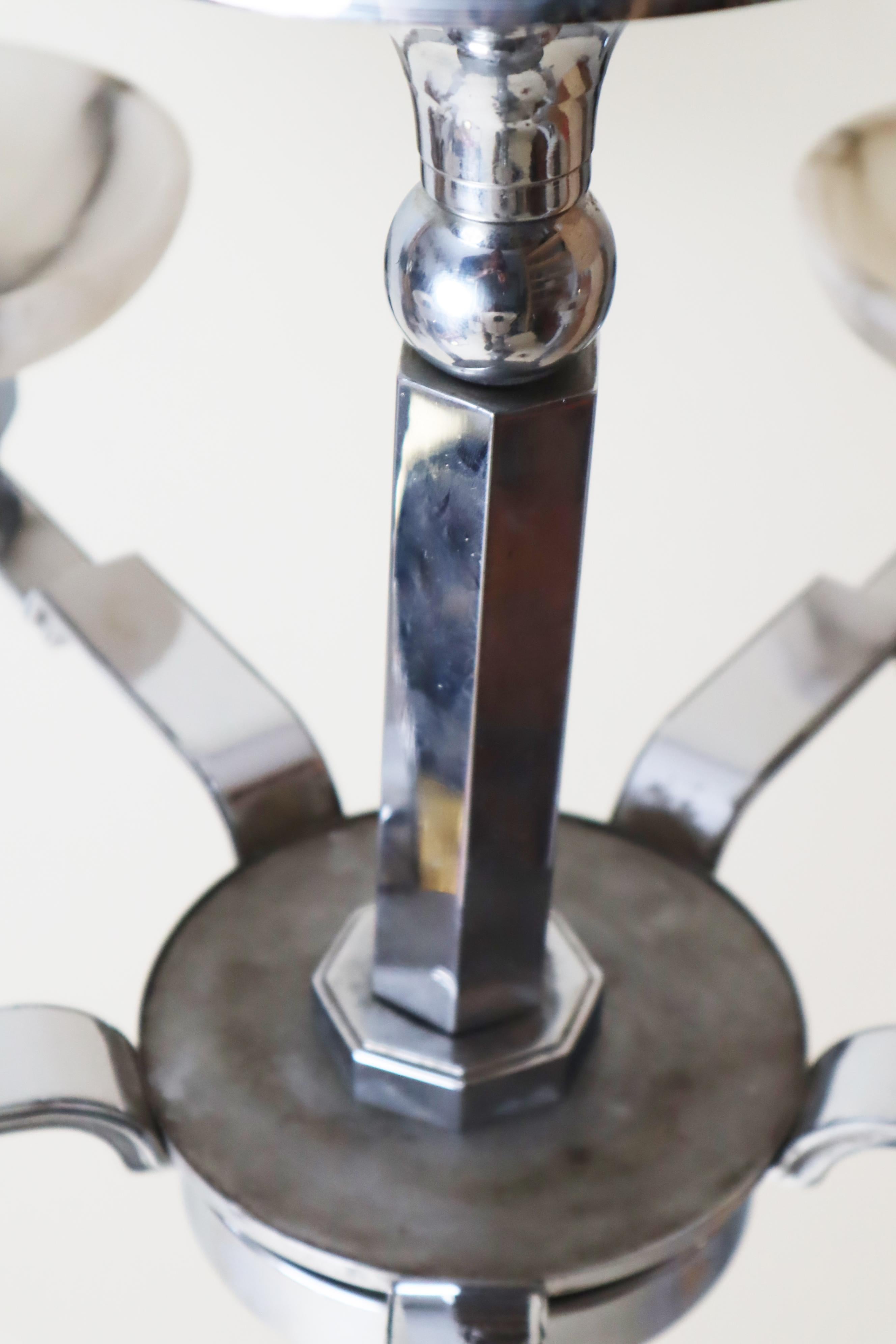 French Art Deco Chandelier in Alabaster and Chrome, Jean Gauthier 1930 For Sale 4