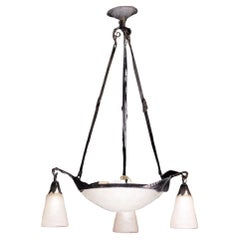 Lustre français Art déco, Muller Frères, verre dépoli, 1920