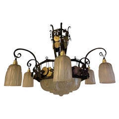 French Art Deco Chandelier Muller Freres sign , French Palace 1930