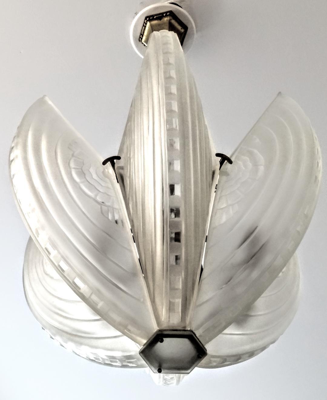 A stunning extremely rare French Art Deco chandelier or pendant created by 