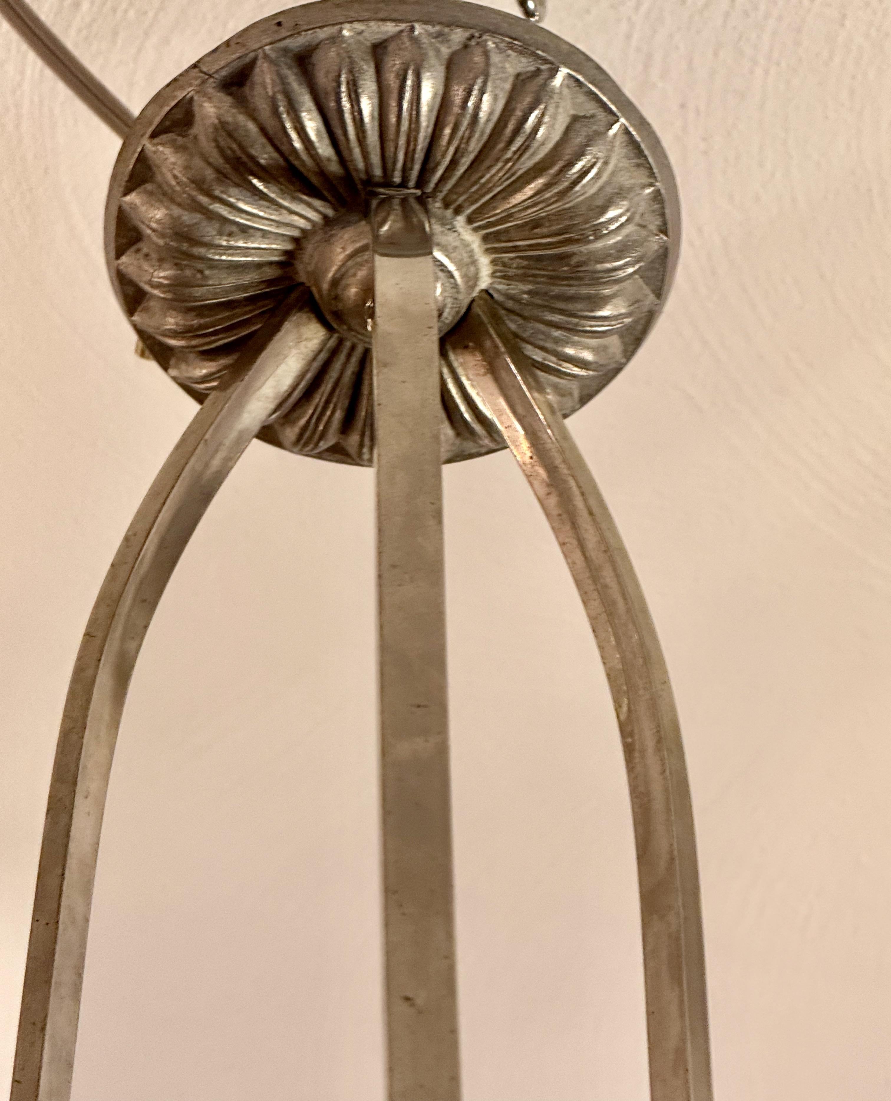 French Art Deco Chandelier Pendant by G Leleu For Sale 8