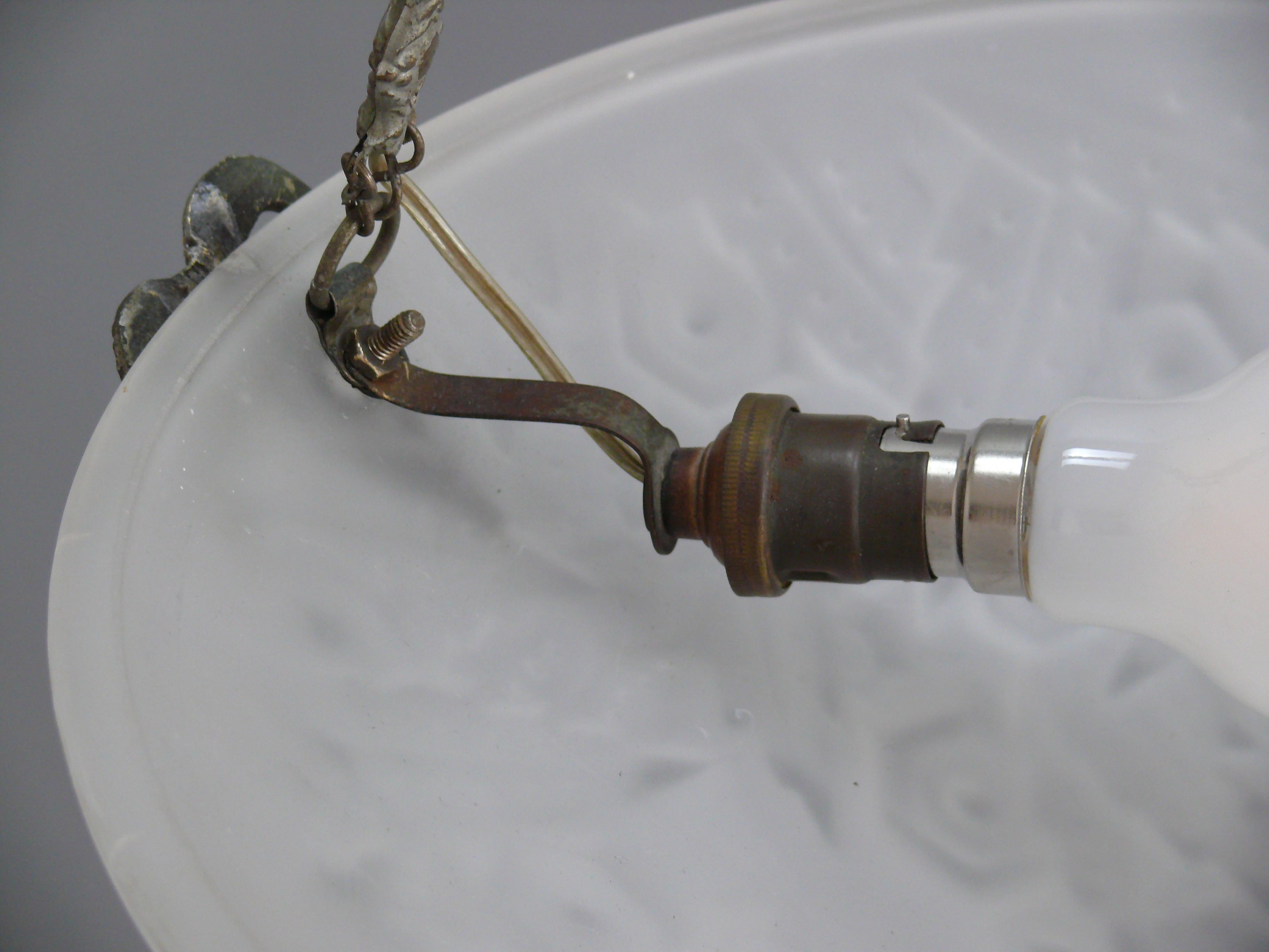 French Art Déco Chandelier, Pendant Light, Muller Frères Luneville, 1920s For Sale 4