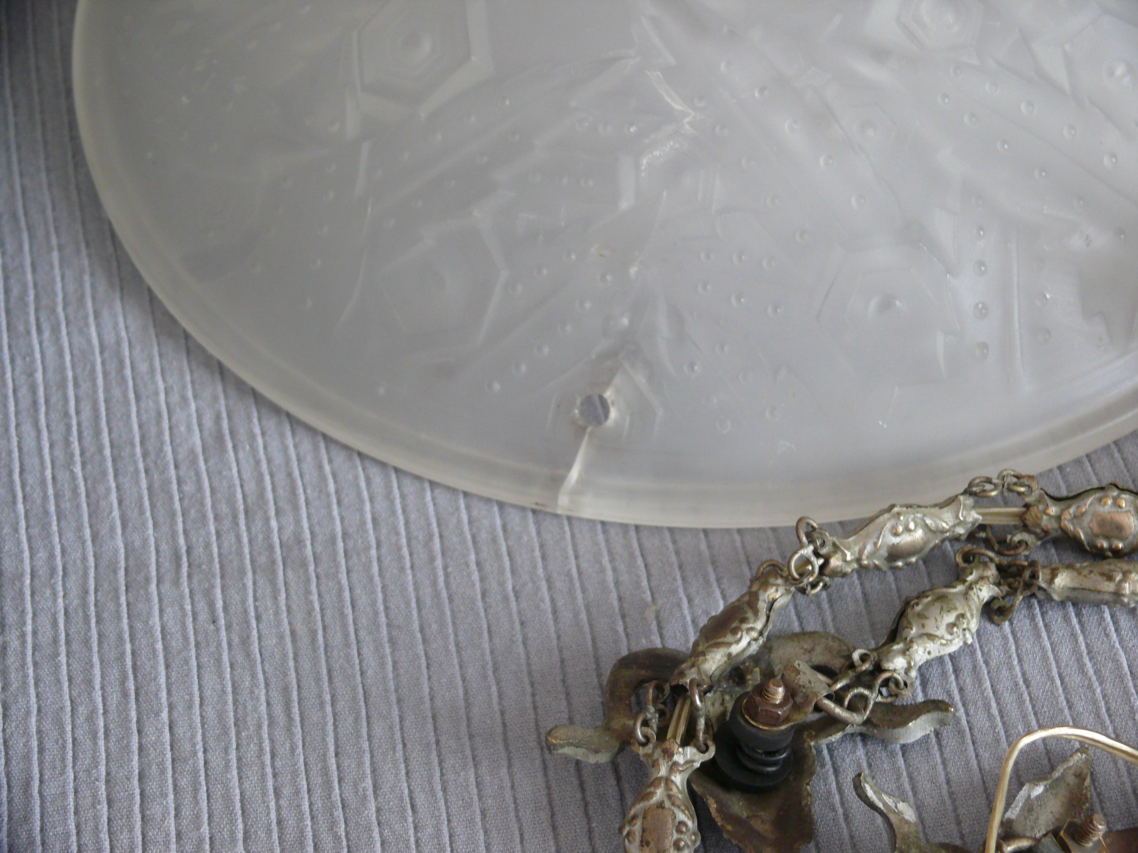 French Art Déco Chandelier, Pendant Light, Muller Frères Luneville, 1920s For Sale 9