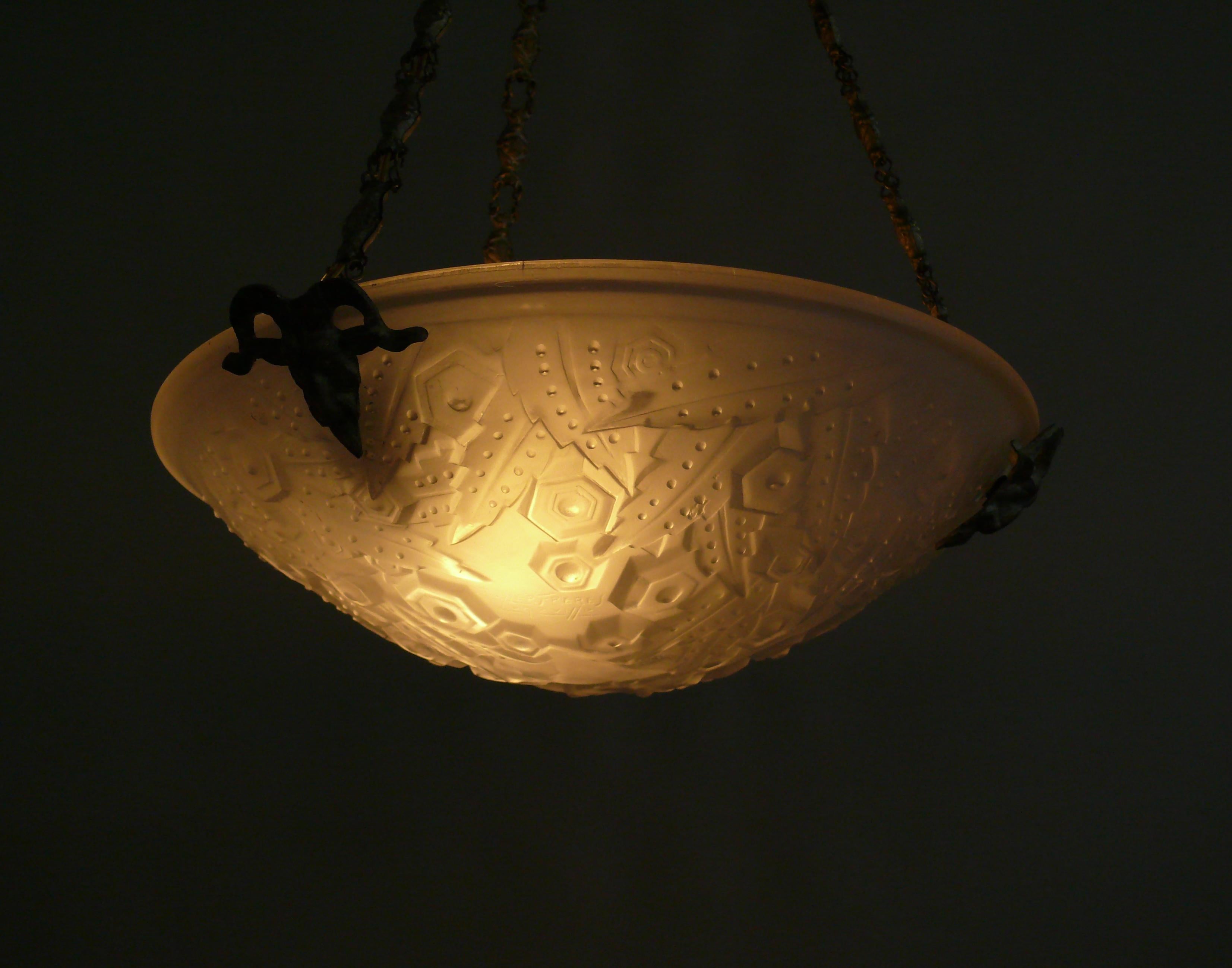 Art Deco French Art Déco Chandelier, Pendant Light, Muller Frères Luneville, 1920s For Sale