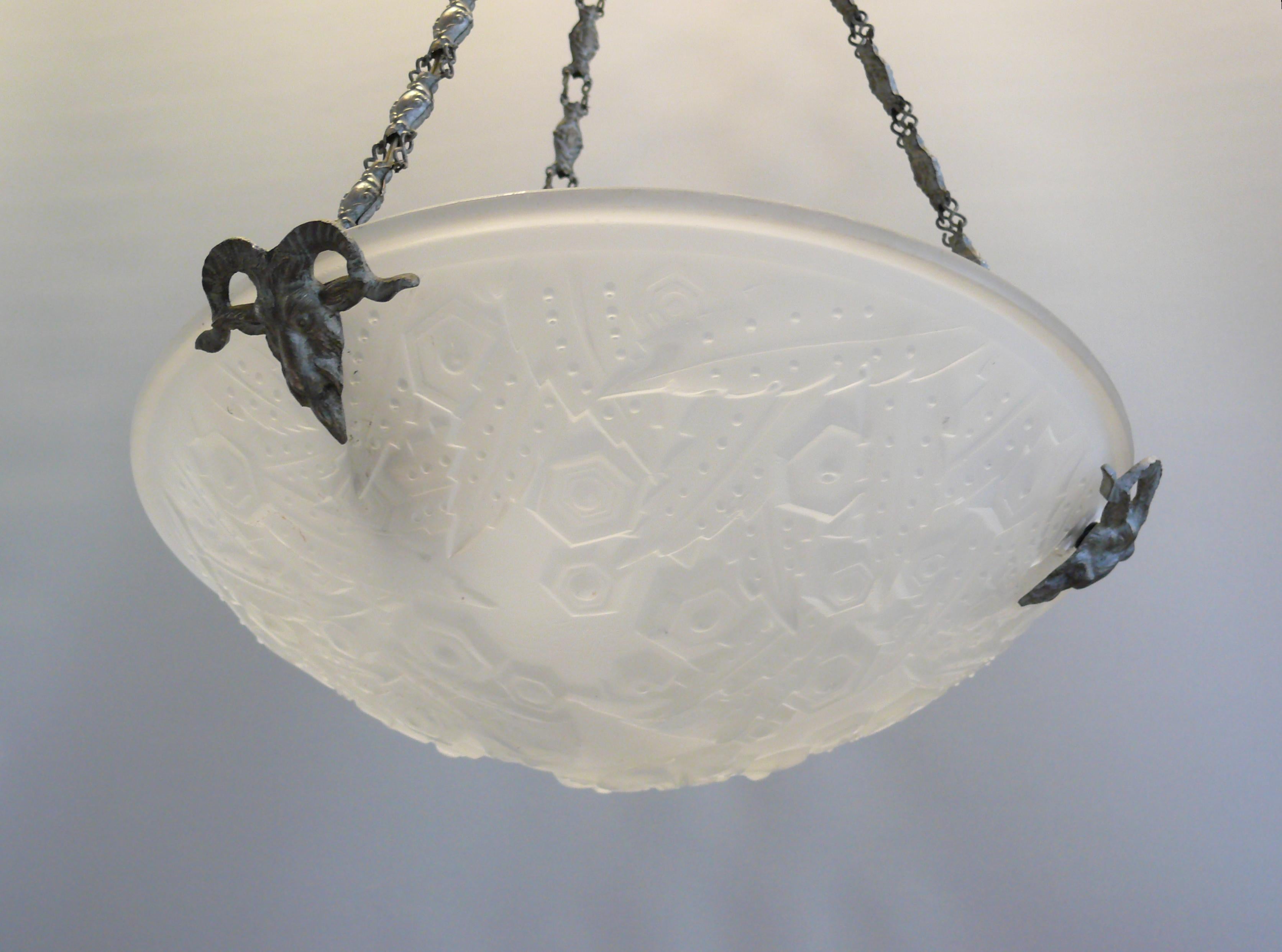 French Art Déco Chandelier, Pendant Light, Muller Frères Luneville, 1920s In Good Condition For Sale In Schwerin, MV