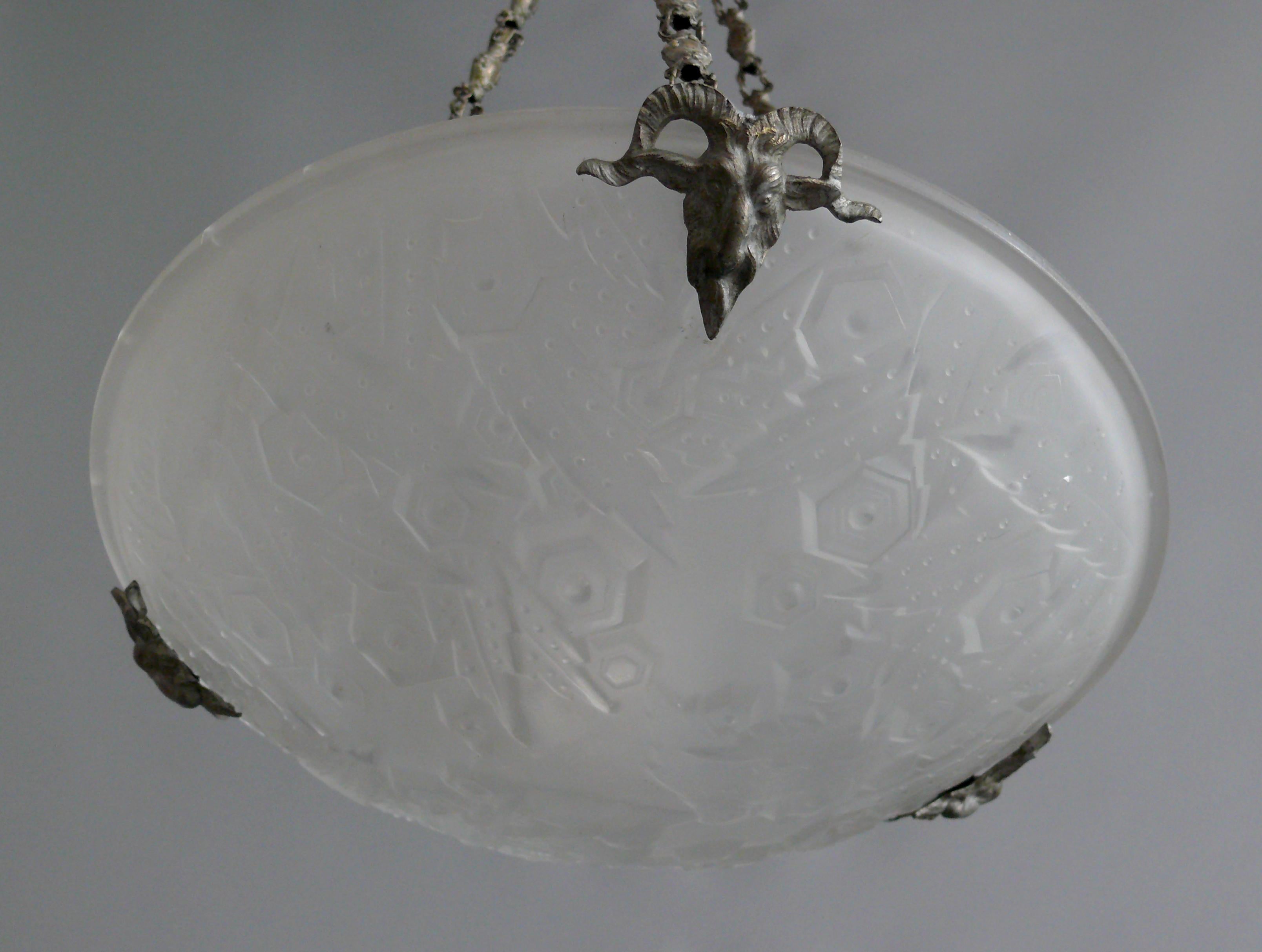 20th Century French Art Déco Chandelier, Pendant Light, Muller Frères Luneville, 1920s For Sale