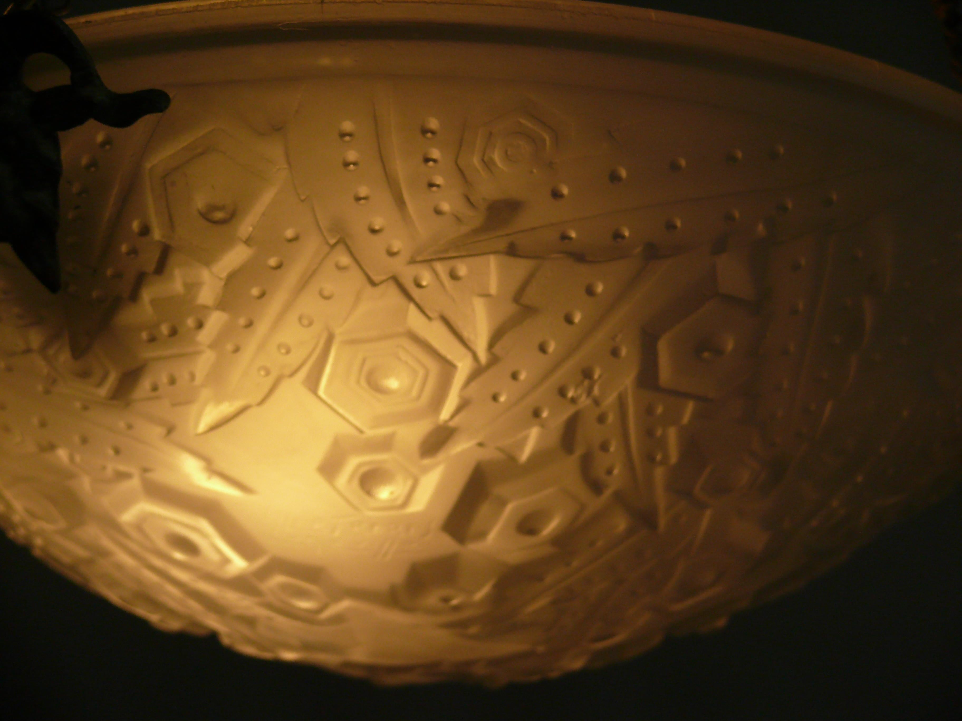 French Art Déco Chandelier, Pendant Light, Muller Frères Luneville, 1920s For Sale 3