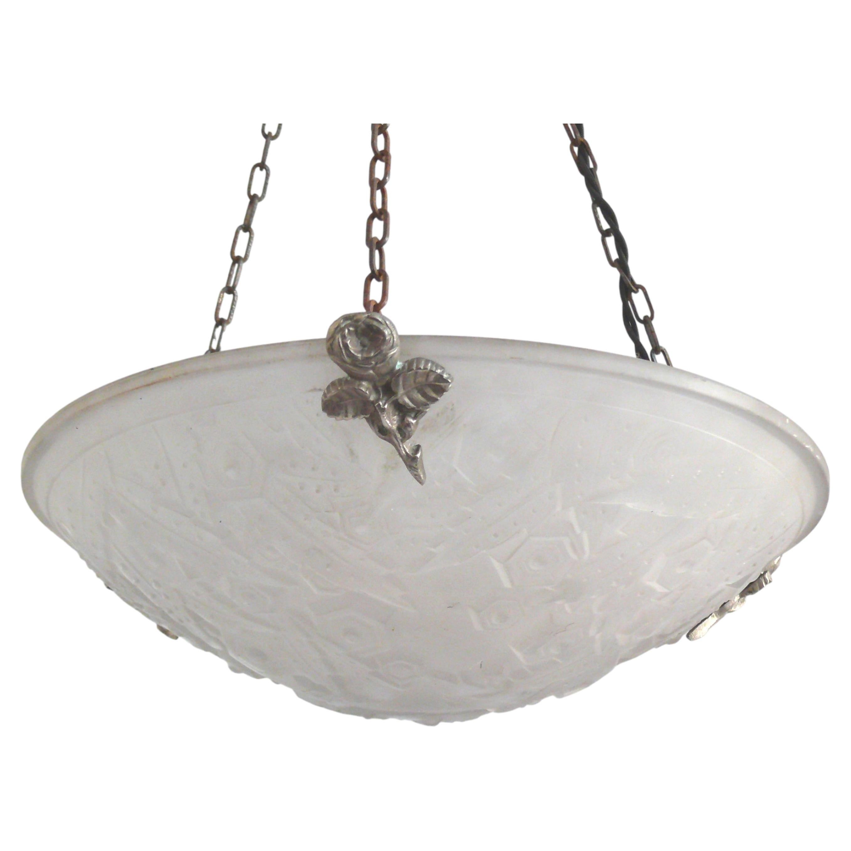French Art Déco Chandelier, Pendant Light, Muller Frères Luneville, 1920s