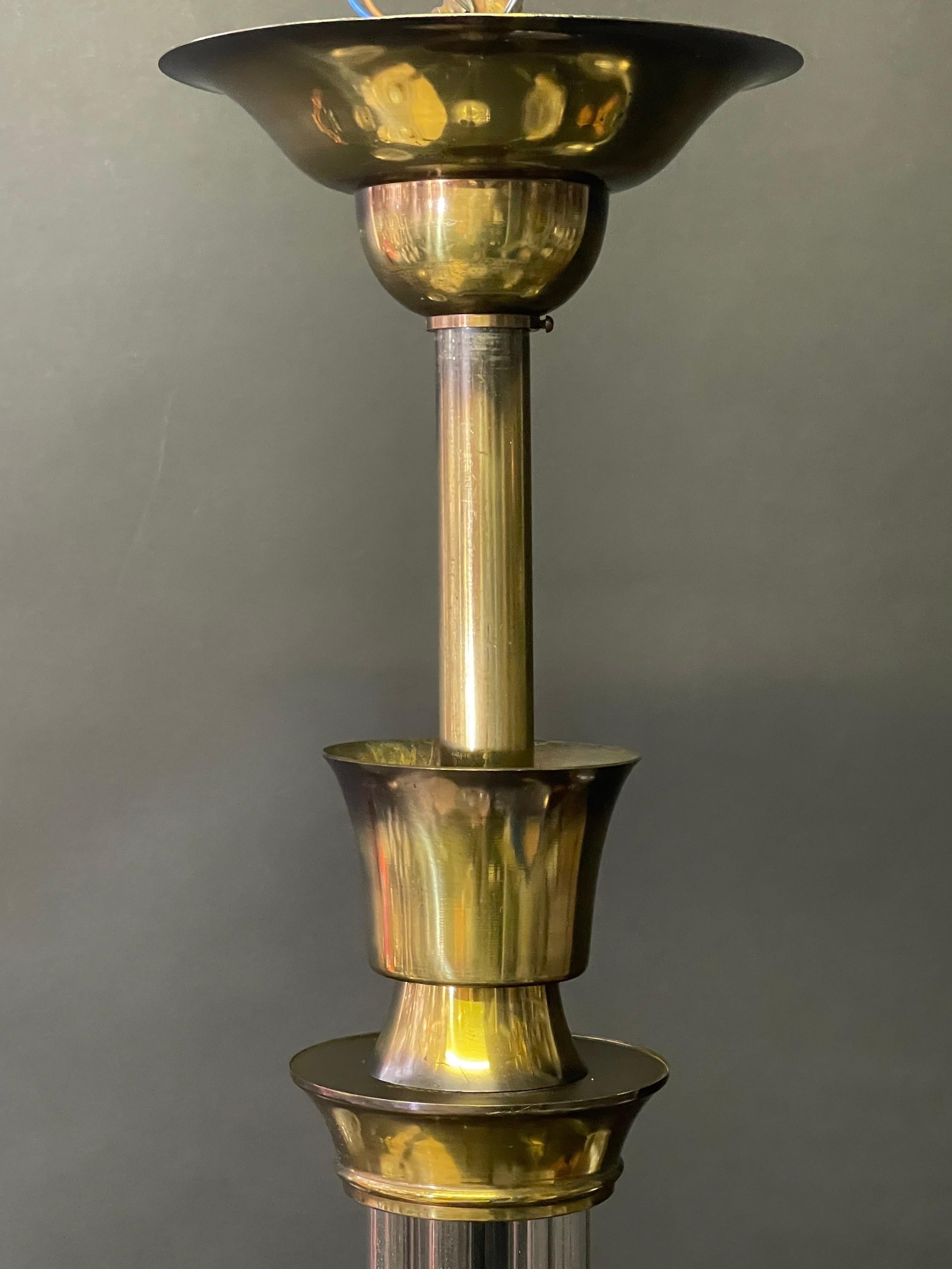 French Art Deco Chandelier Petitot Style Bronze, circa 1930s For Sale 2