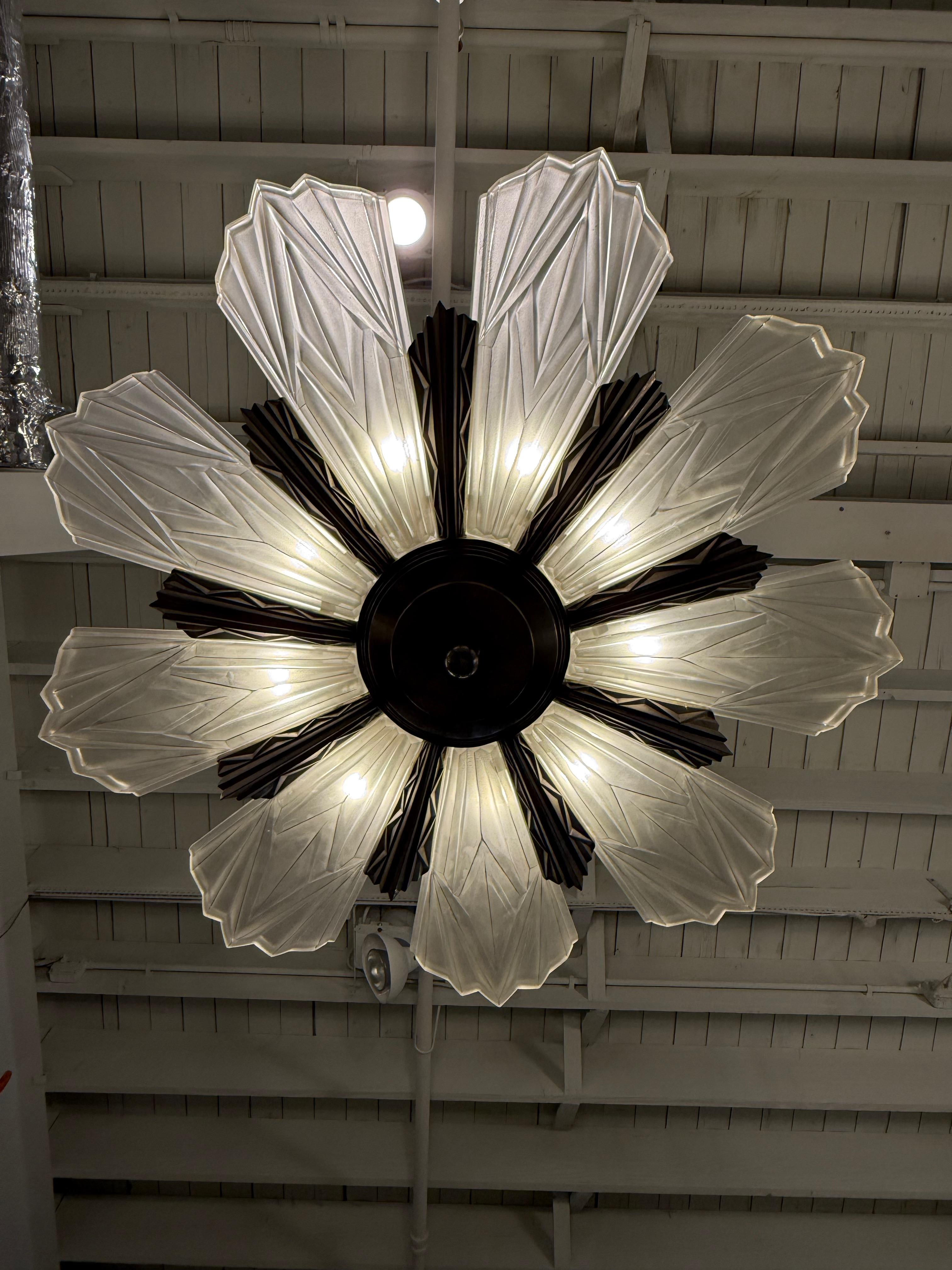 French Art Deco Chandelier Signed by Degue For Sale 6