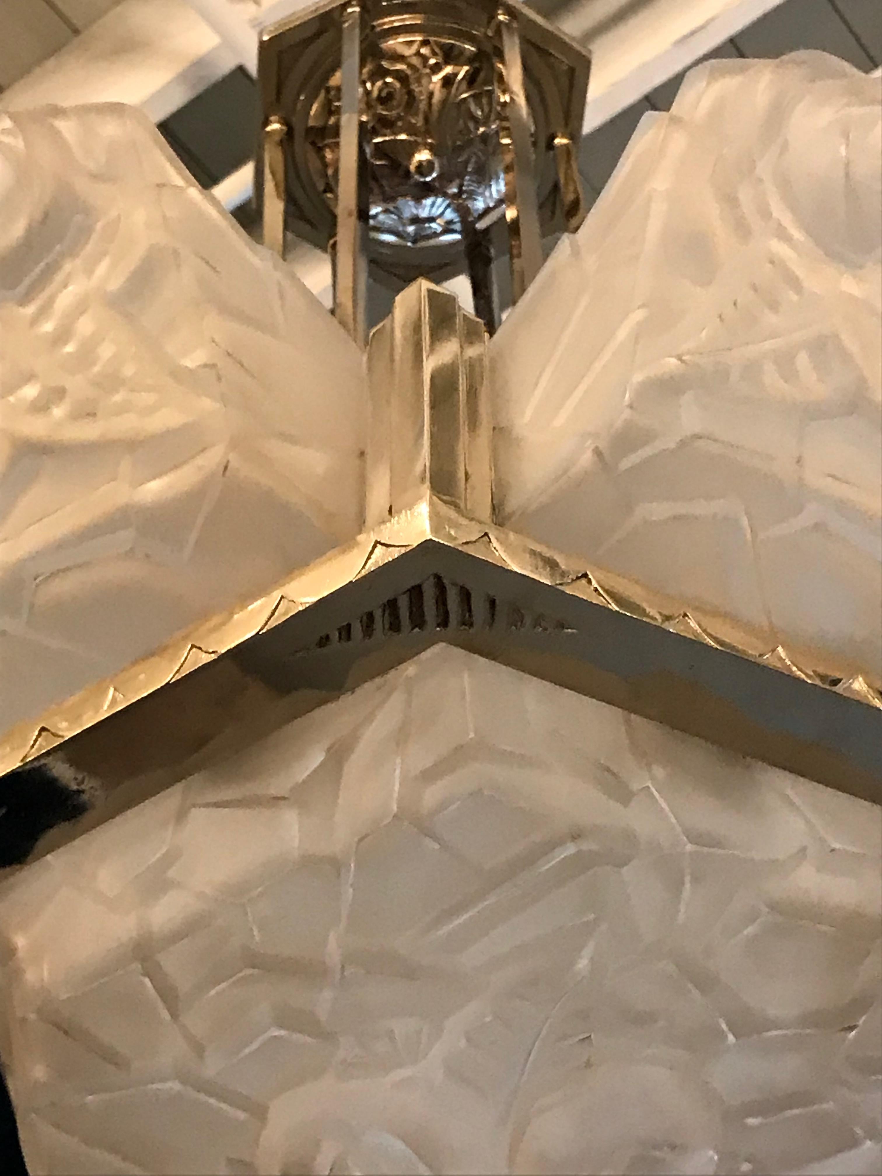 French Art Deco Chandelier Signed by Degué For Sale 2