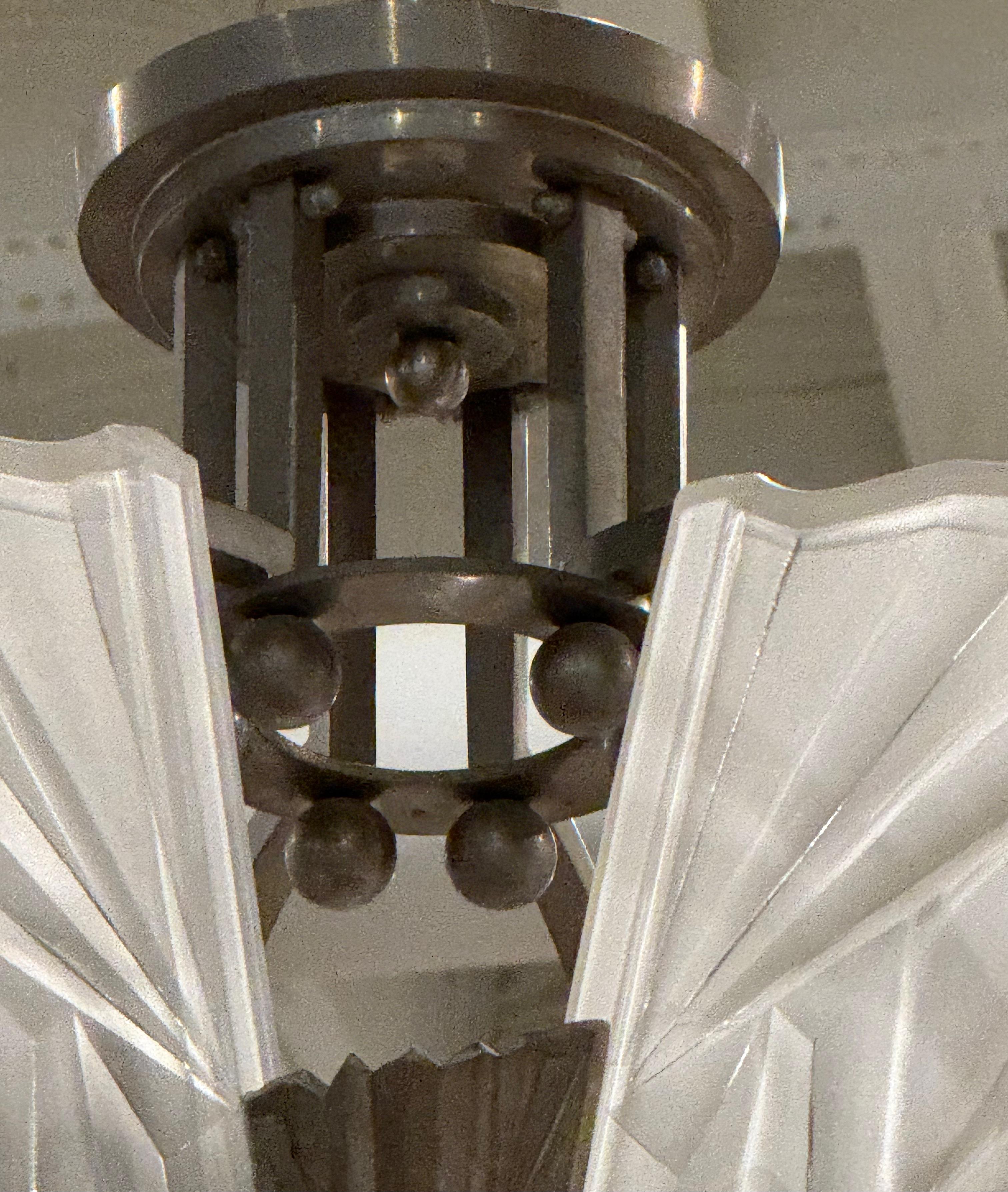 French Art Deco Chandelier Signed by Degue For Sale 3