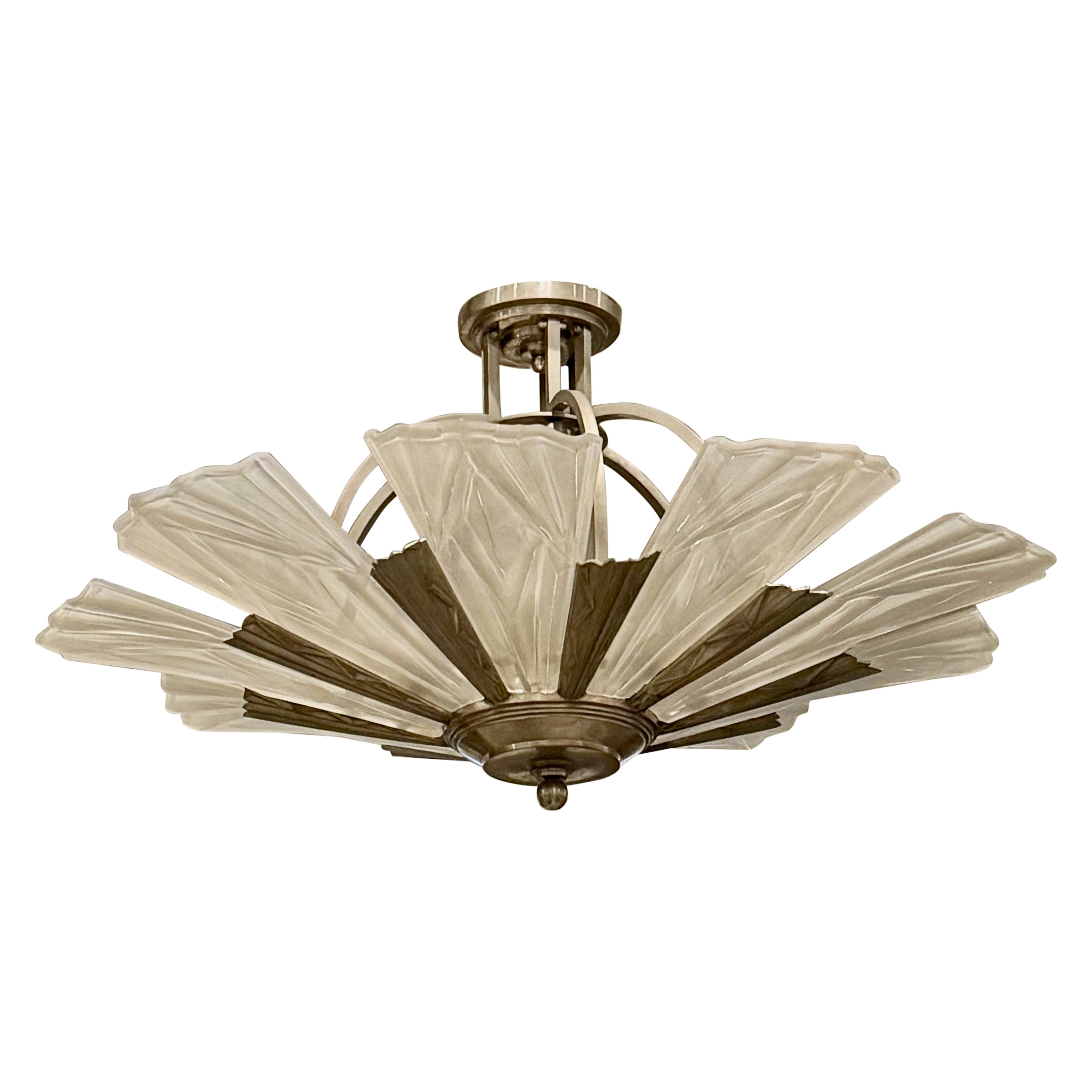 French Art Deco Chandelier Signed by Degue For Sale