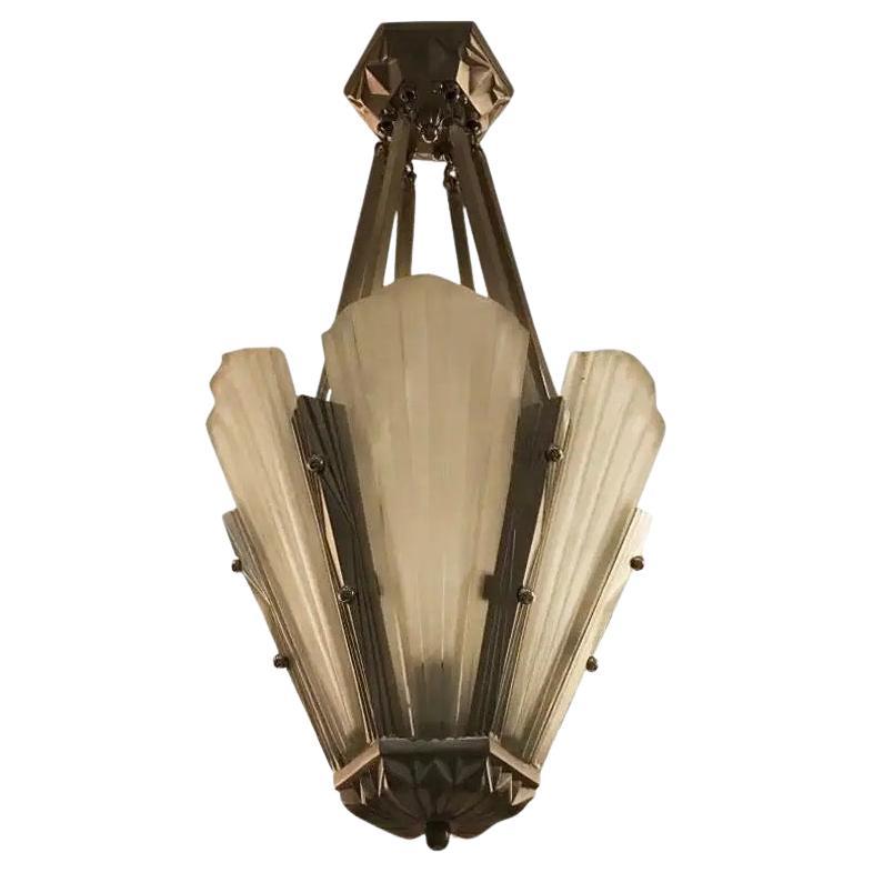 French Art Deco Chandelier Signed by Degue