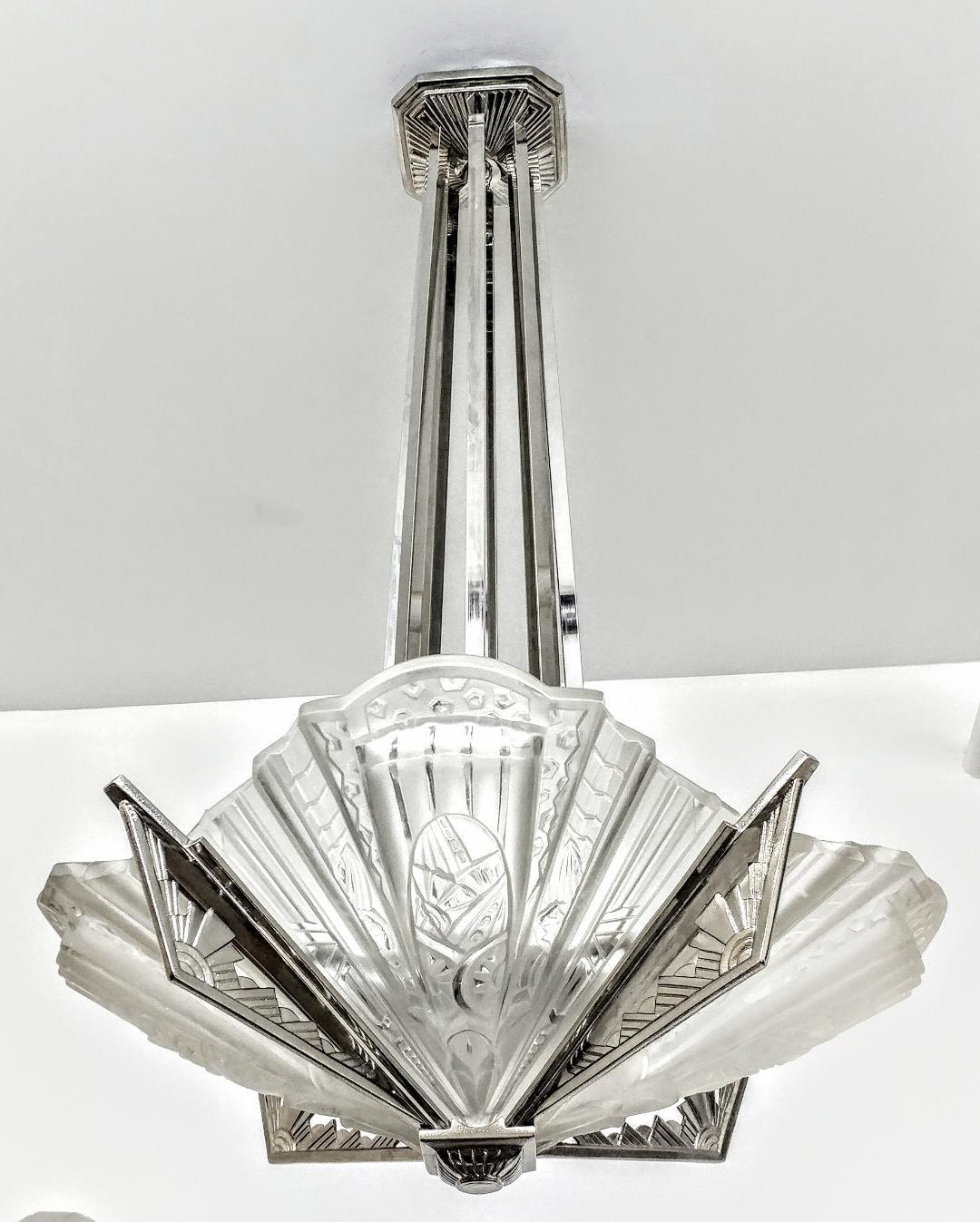 French Art Deco chandelier signed 