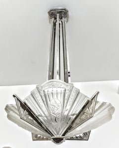 French Art Deco Chandelier Signed by Frontisi Pair Available